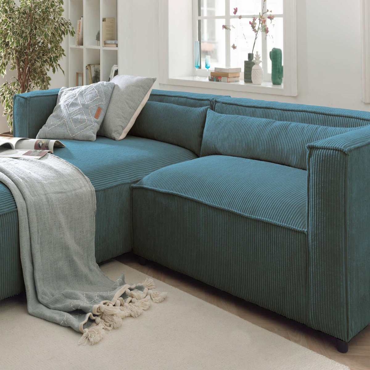 LISA DESIGN Ela - canapé d'angle gauche 4 places - en velours côtelé - style contemporain