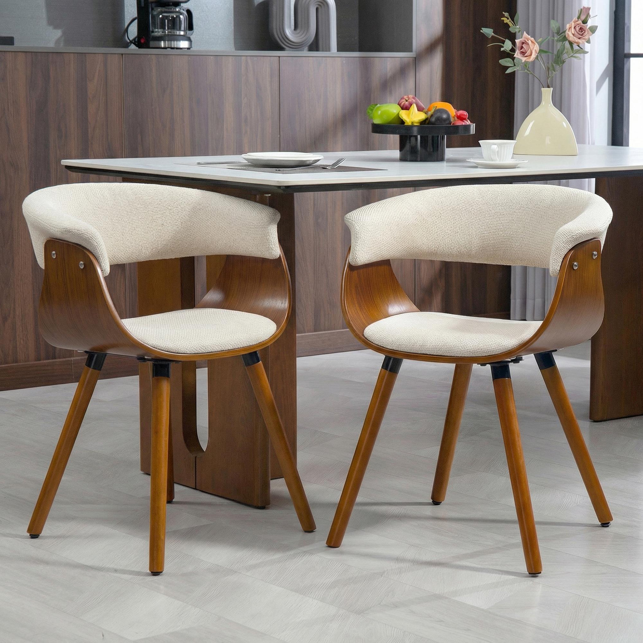 Voir la diapositive 2 : HOMCOM Lot de 2 chaises de salle à manger dossier incurvé effet lin bois beige