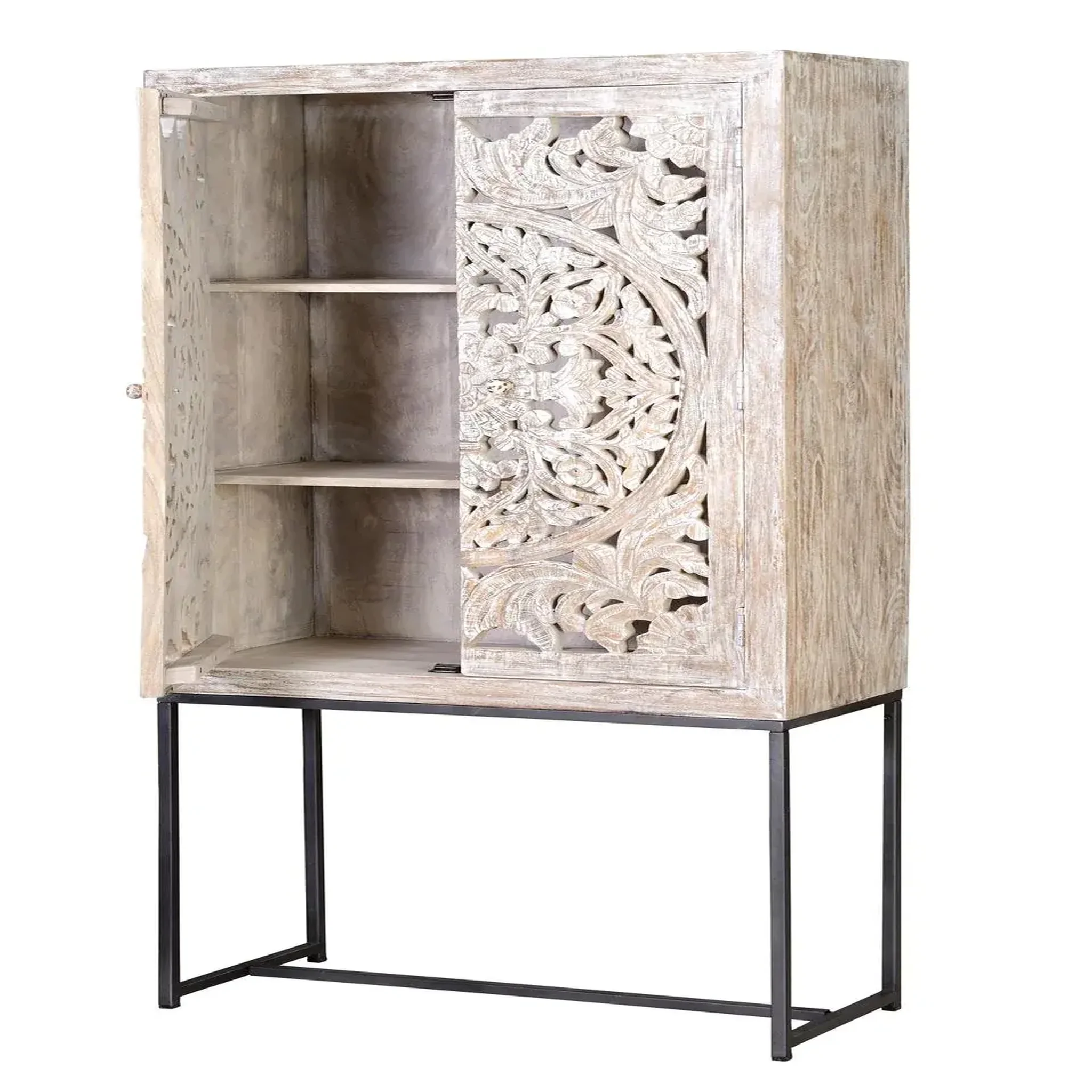Voir la diapositive 4 : GINER Y COLOMER SL Vaisselier en bois de manguier 85 cm style ethnique boho sculpté