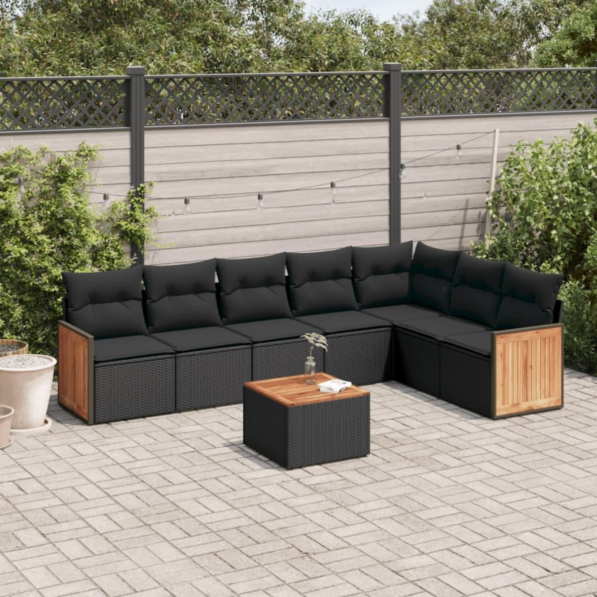 VIDAXL Salon de jardin 8 pcs avec coussins noir resine tressee