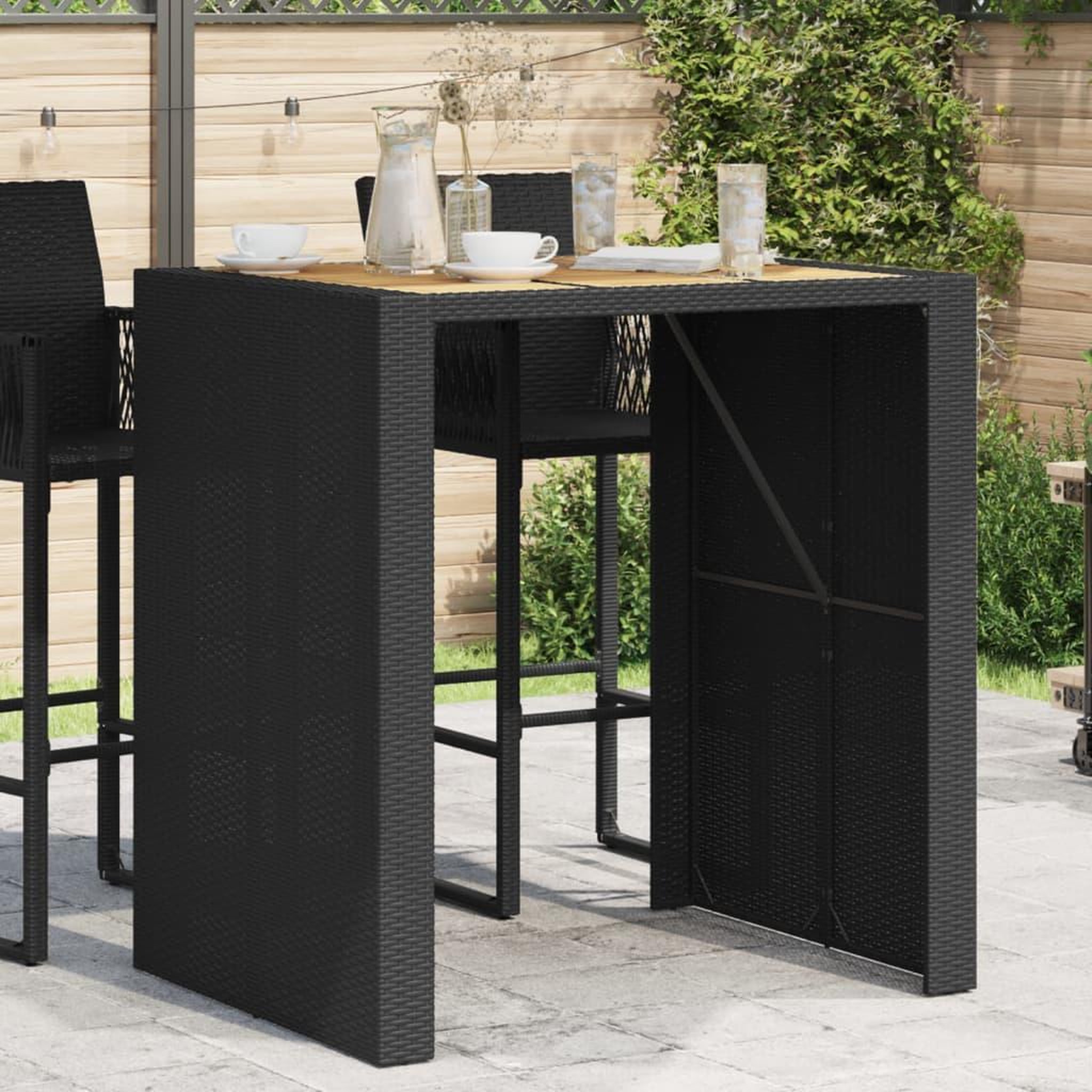 VIDAXL Table de bar de jardin et dessus en bois acacia resine tressee
