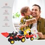 HOMCOM Tracteur à pédales tractopelle double avec remorque pelle et rateau jeu de plein air enfants 3 à 6 ans rouge noir