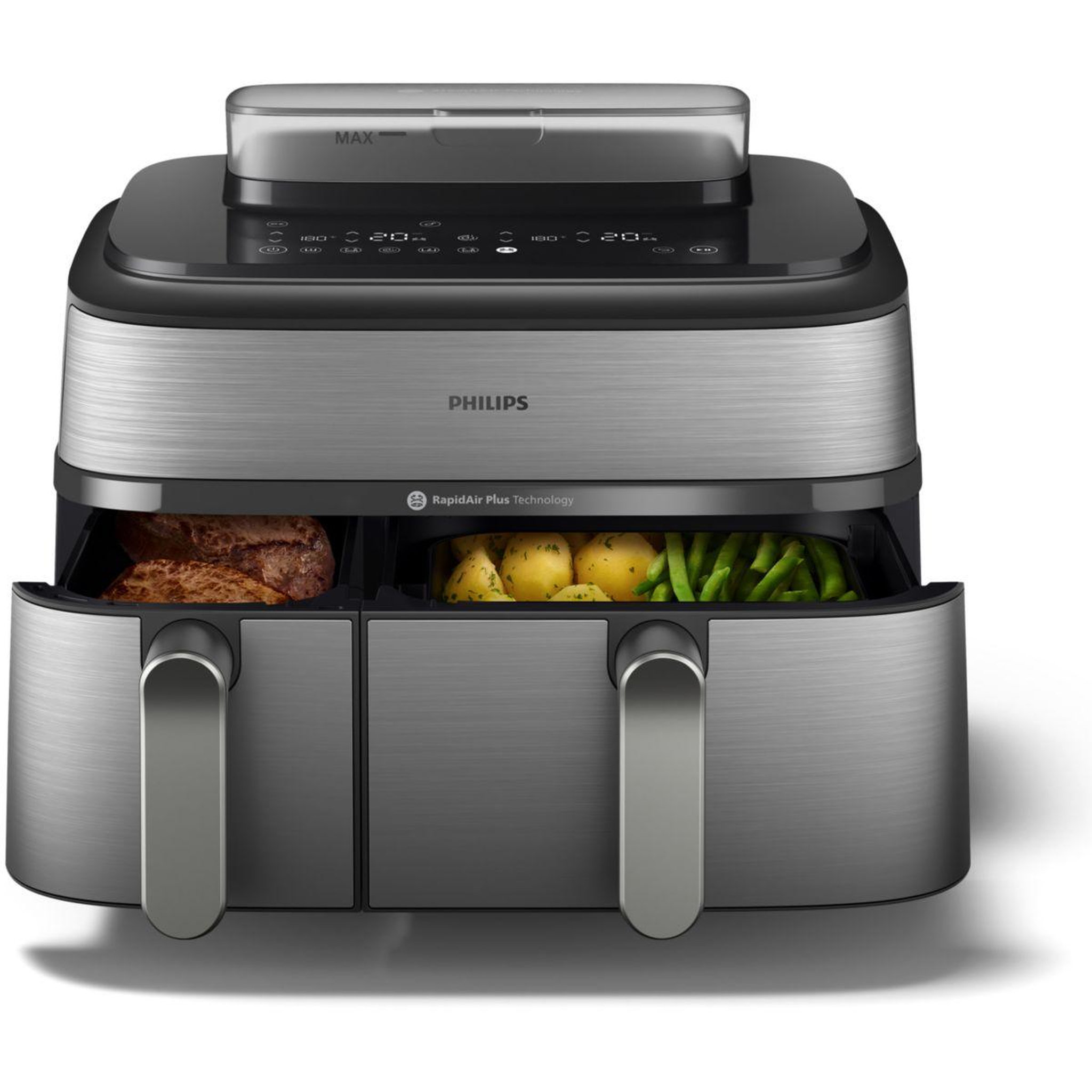 Philips Airfryer NA555/00 friteuse sans huile double panier + vapeur Métal, Série 5000 9L (3+6L)