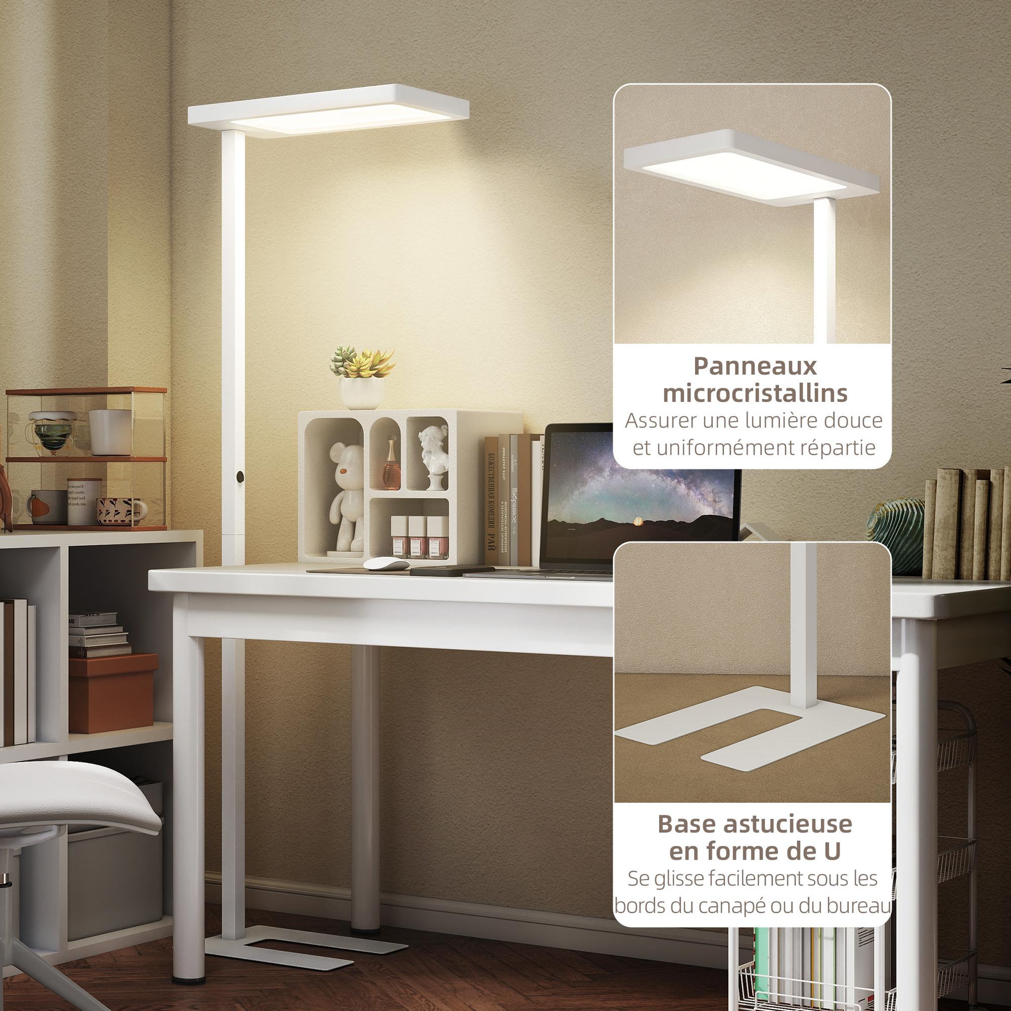Voir la diapositive 5 : HOMCOM Lampadaire led dimmable sur pied de bureau 1560lm 40w h.196cm spectre complet réglable télécommande blanc