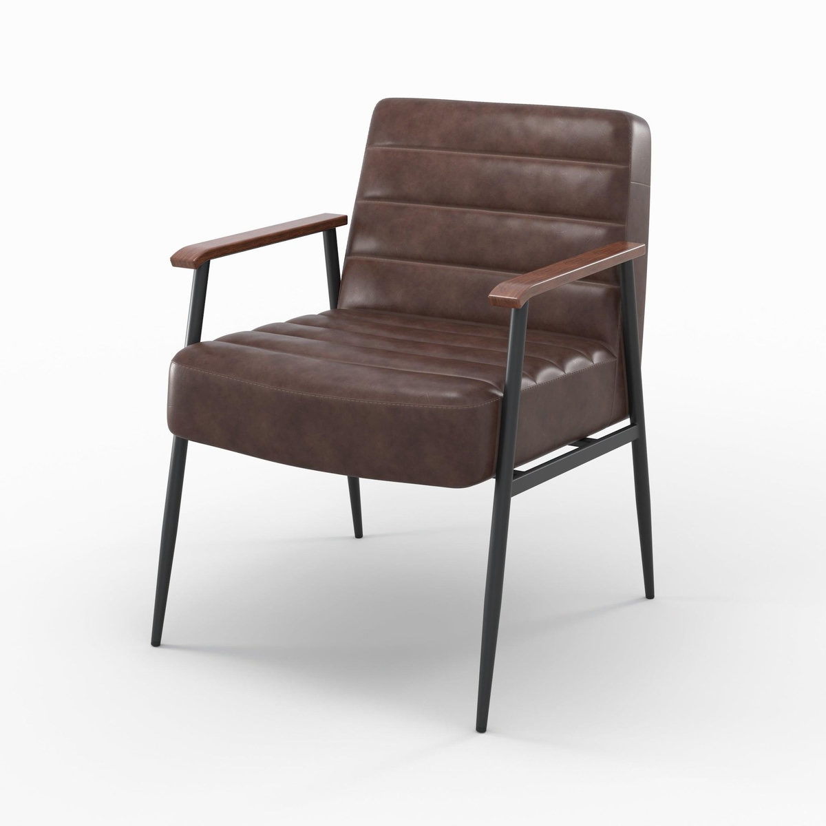 MAISON PAVANE Fauteuil en cuir de buffle marron et métal noir-Hugues