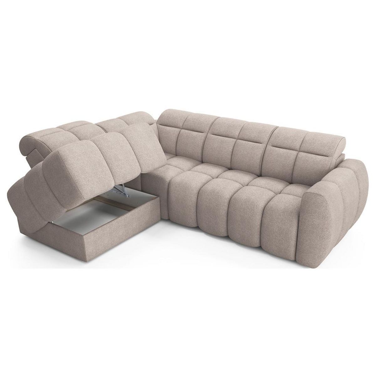 BEST MOBILIER Basile - canapé d'angle gauche 4 places assise extensible électrique avec coffre en tissu texturé