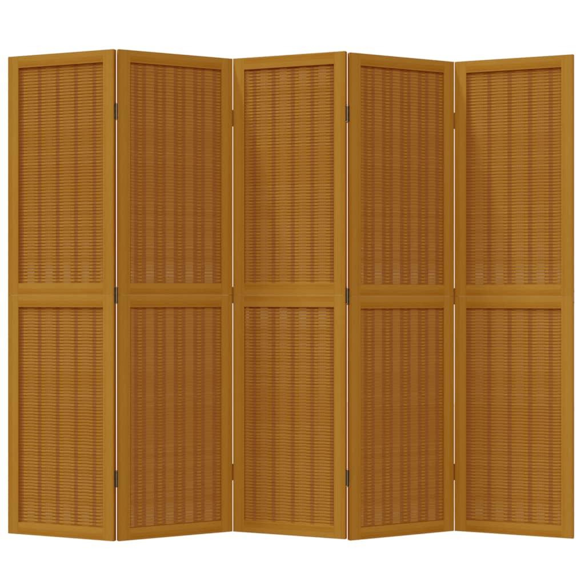 Voir la diapositive 4 : VIDAXL Cloison de separation 5 panneaux marron bois paulownia massif