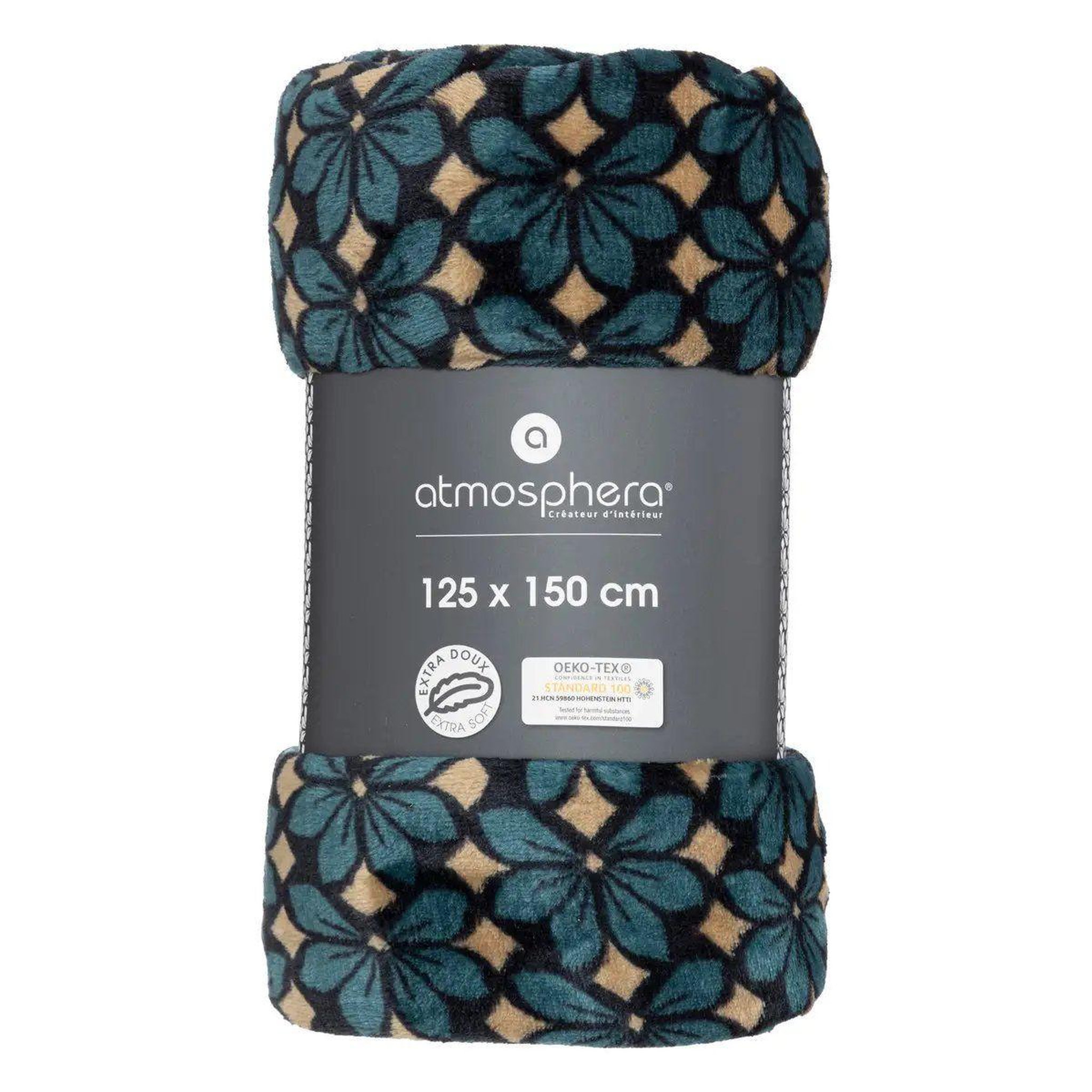 Voir la diapositive 4 : ATMOSPHERA Plaid en flanelle imprimé  jiling  125x150cm bleu & camel