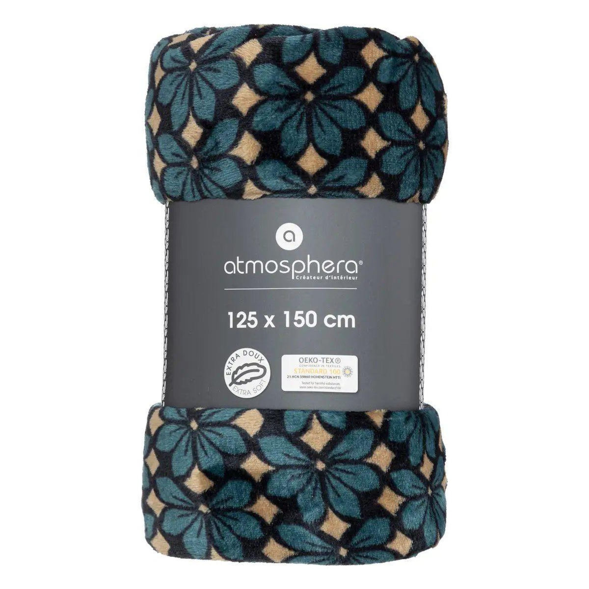 ATMOSPHERA Plaid en Flanelle Imprimé  Jiling  125x150cm Bleu & Camel