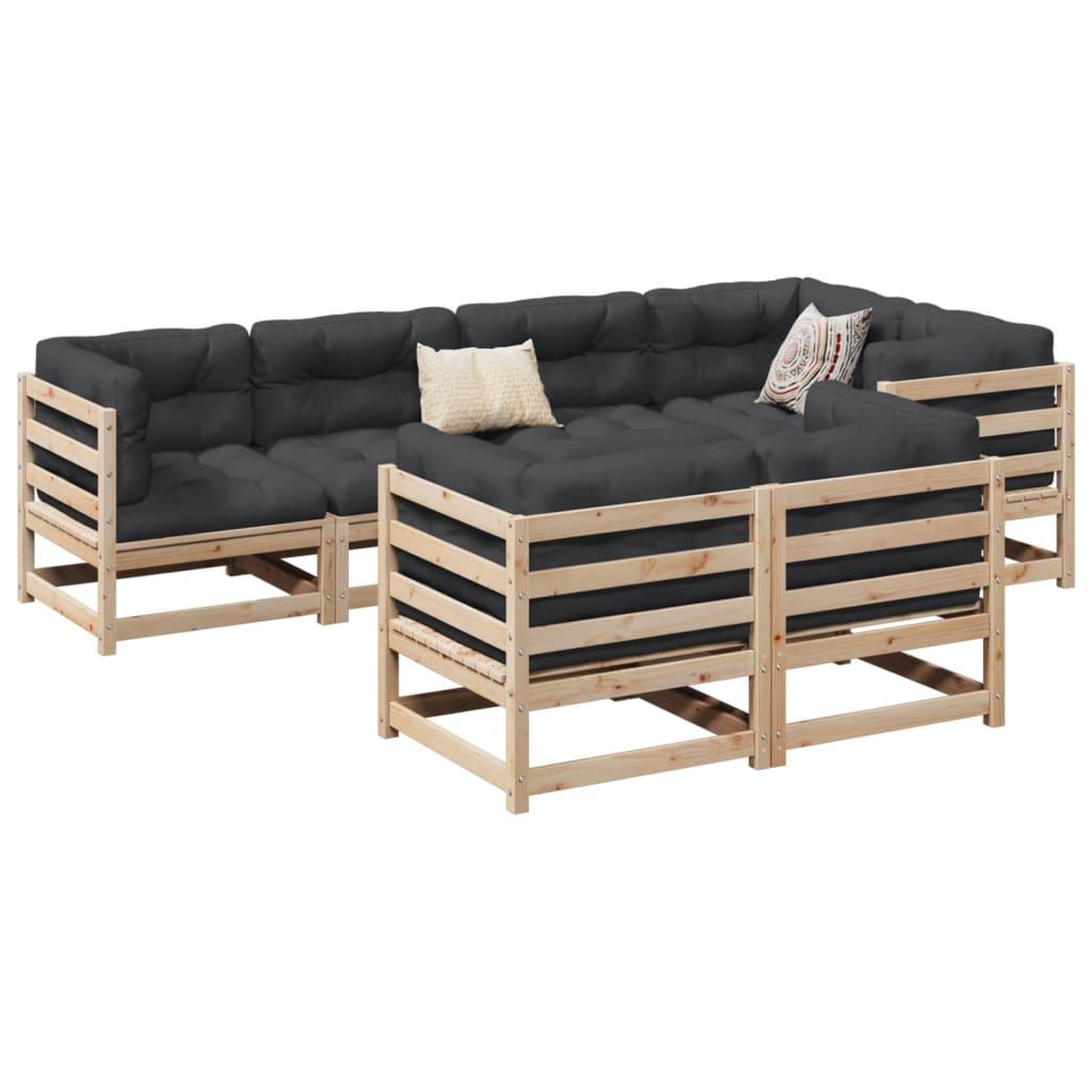 Voir la diapositive 1 : VIDAXL Salon de jardin 7 pcs avec coussins bois de pin massif