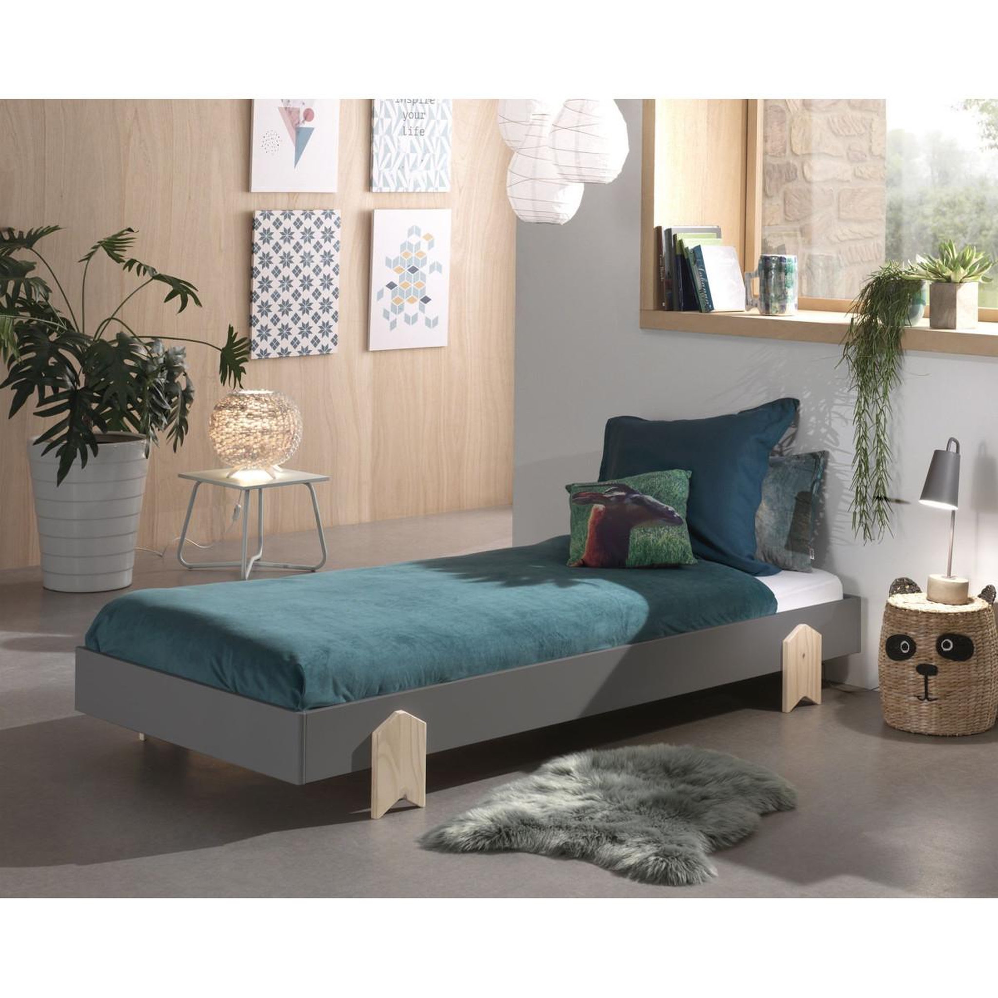 Voir la diapositive 3 : Paris Prix Lit enfant en bois  modulo arrow  90x200cm gris
