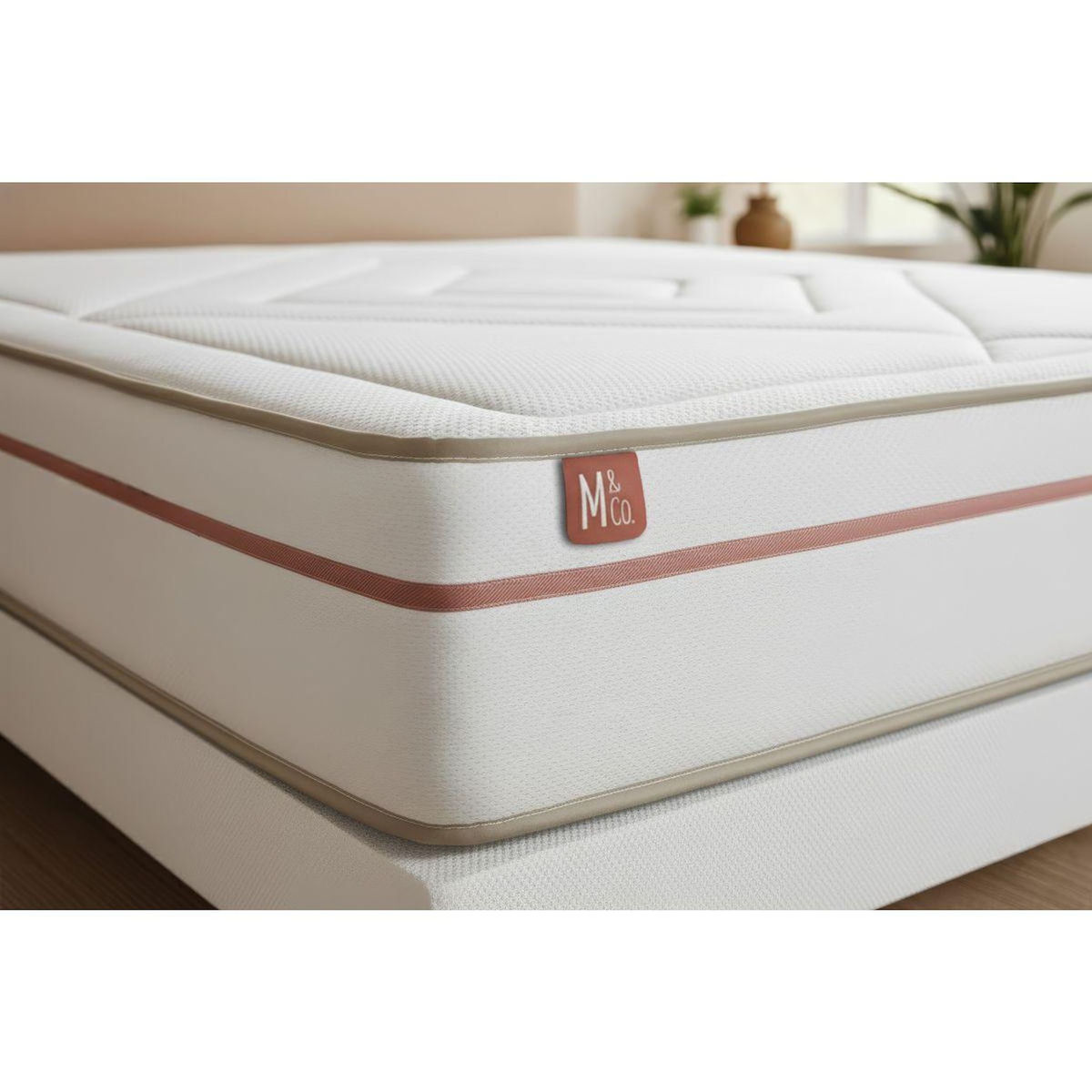 MARMOTTES&CO Pack prêt à dormir matelas LE PAISIBLE 200x200cm Mémoire de forme BioVisco + double sommiers Beige + 2 oreillers + couette