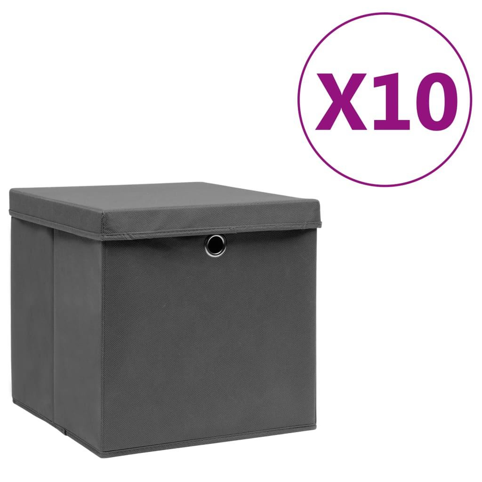 Voir la diapositive 1 : VIDAXL Boîtes de rangement avec couvercles 10 pcs 28x28x28 cm Gris