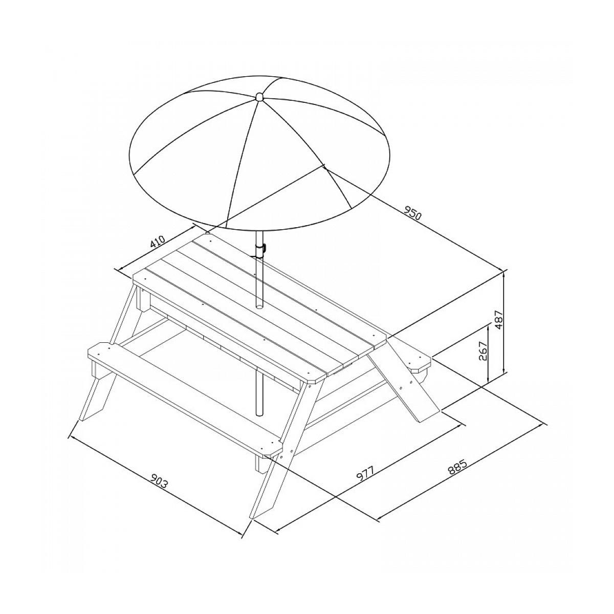 Axi House AXI Table sable et eau NICK Brun Blanc avec parasol Bleu Blanc 90x80x56cm