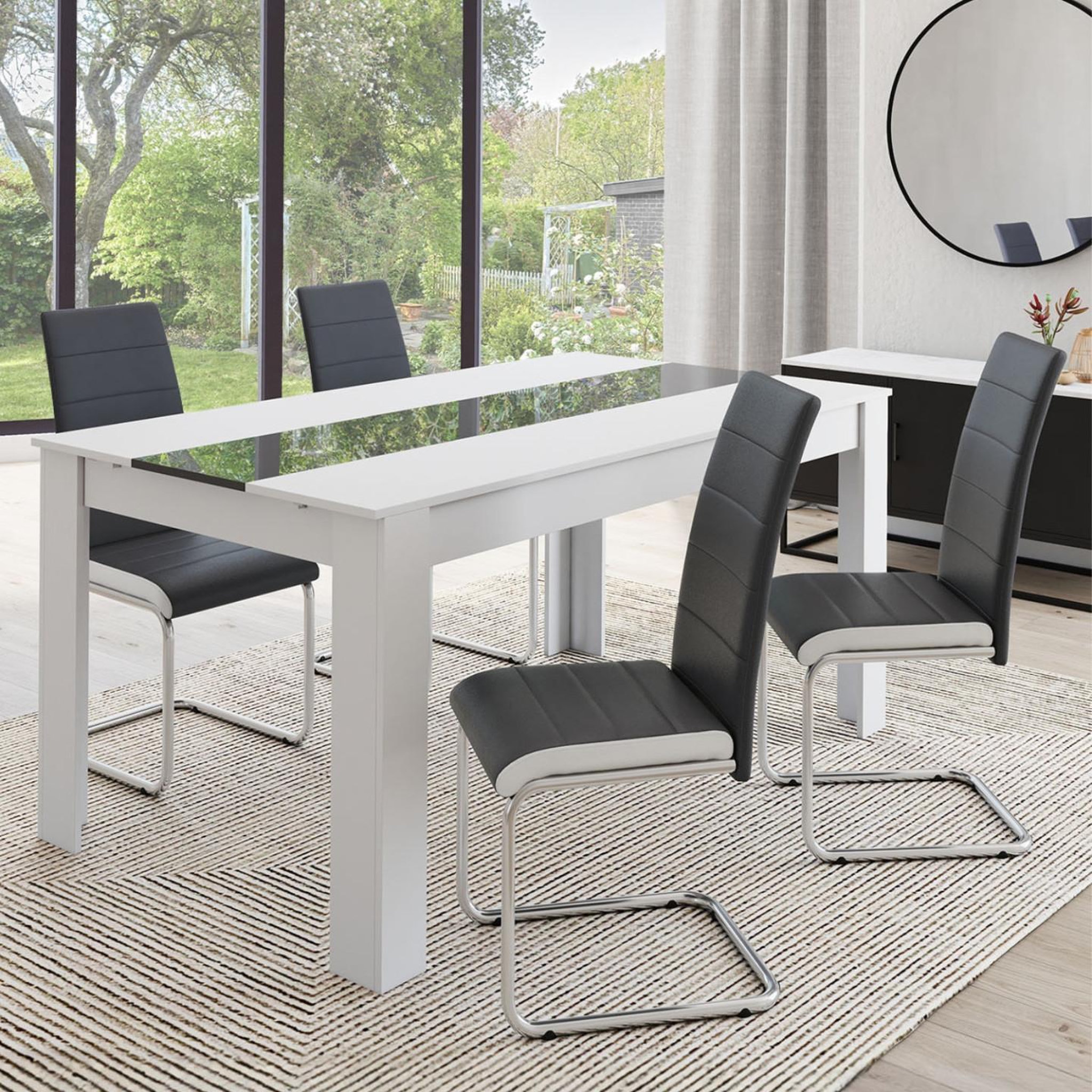 Voir la diapositive 2 : ID MARKET Lot de 4 chaises mia grises liseré blanc pour salle à manger