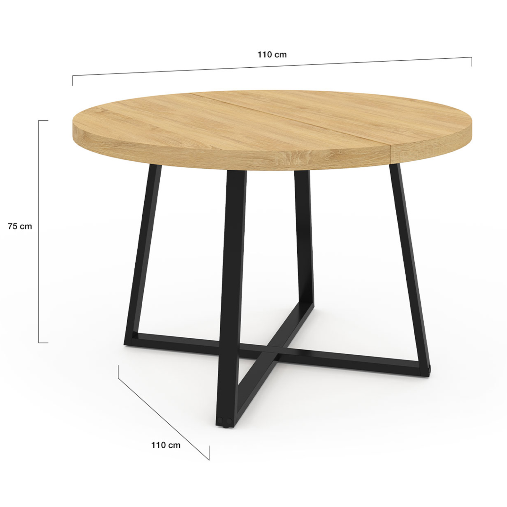 Voir la diapositive 4 : ID MARKET Table à manger fixe ronde selma 4-6 personnes bois et noir 110 cm