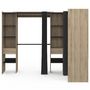 Voir la diapositive 3 : ID MARKET Dressing extensible d'angle MARLON 230 x 140 x 180 cm cm hêtre avec penderies + étagères + rideaux noirs