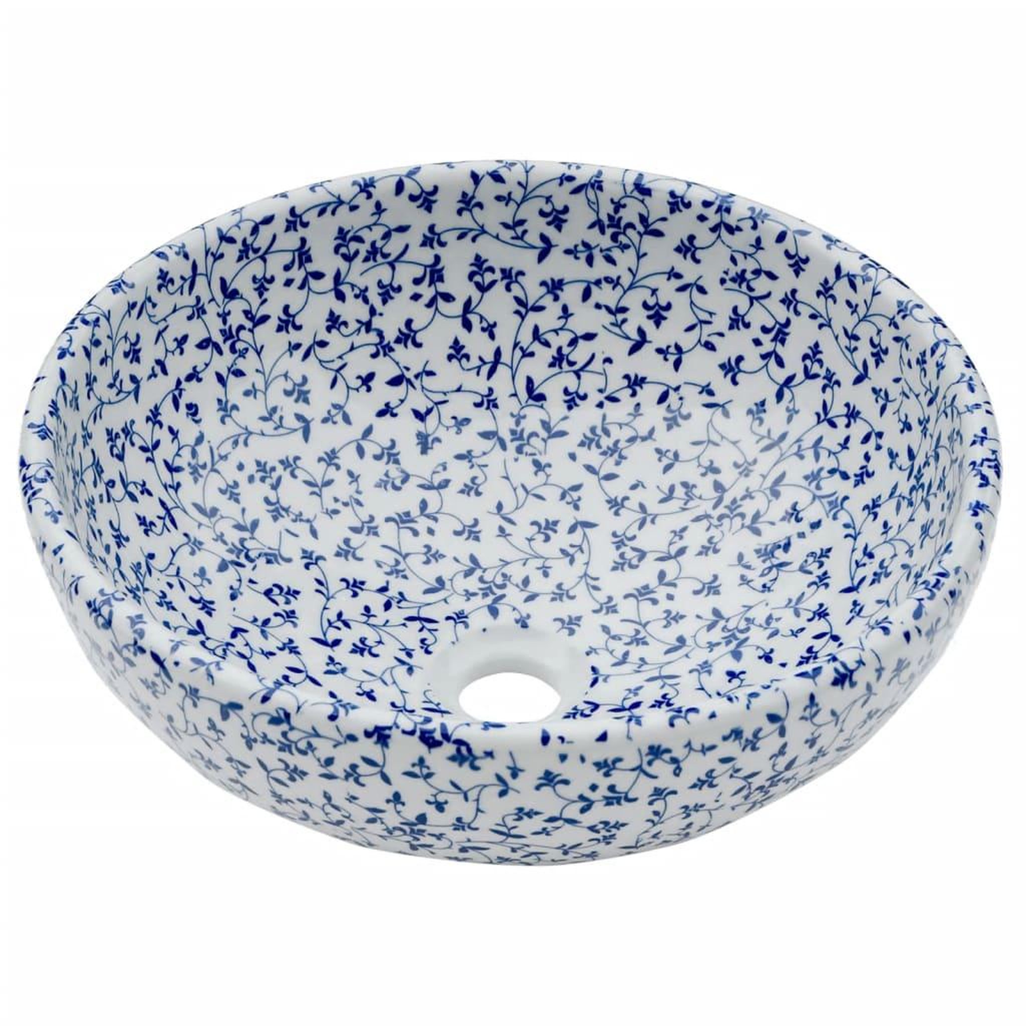 Voir la diapositive 3 : VIDAXL Vasque a poser blanc et bleu rond Φ41x14 cm ceramique