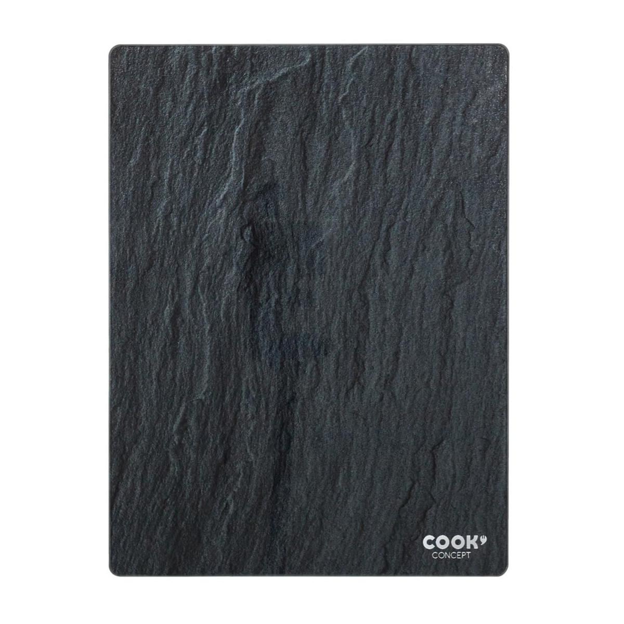 Voir la diapositive 2 : COOK CONCEPT Planche à découper en verre  ardoise  40cm noir