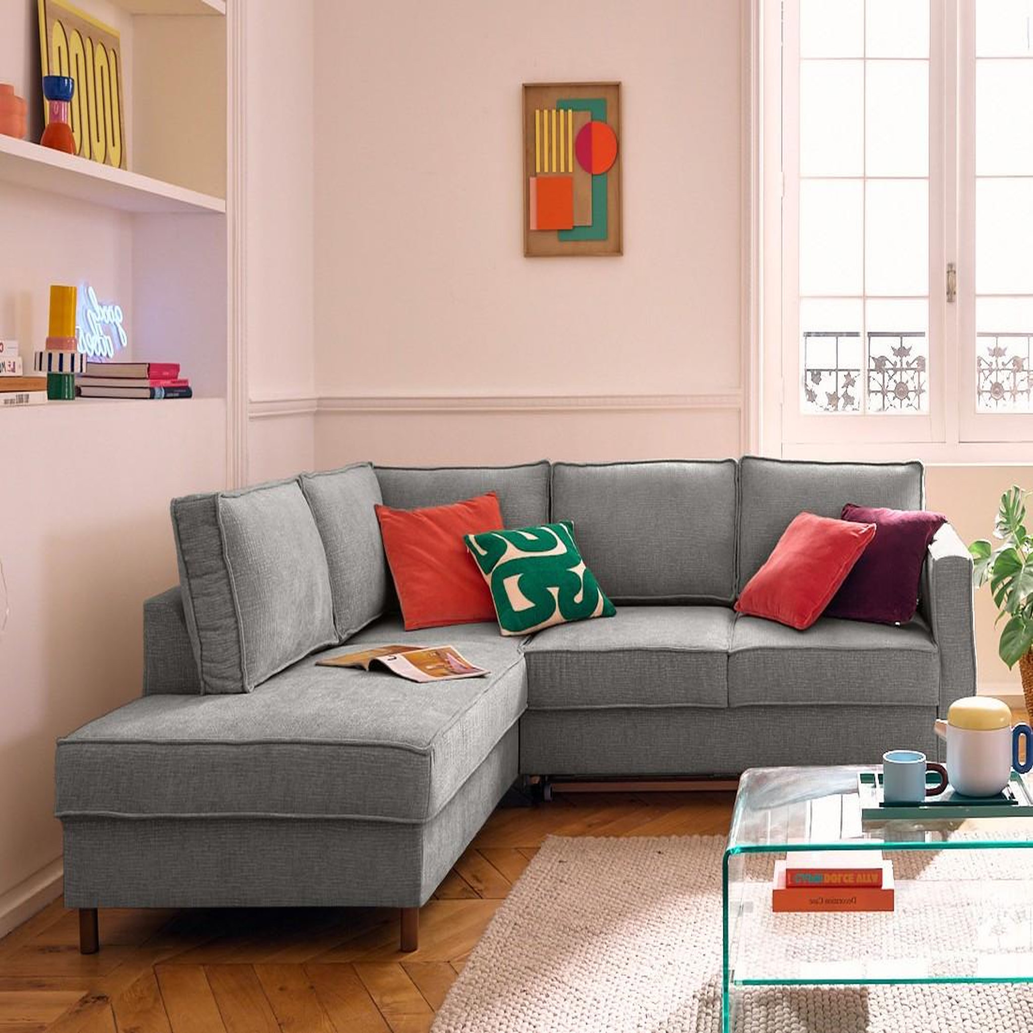 Voir la diapositive 1 : LISA DESIGN Jake - canapé d'angle gauche 5 places convertible en tissu velours relief
