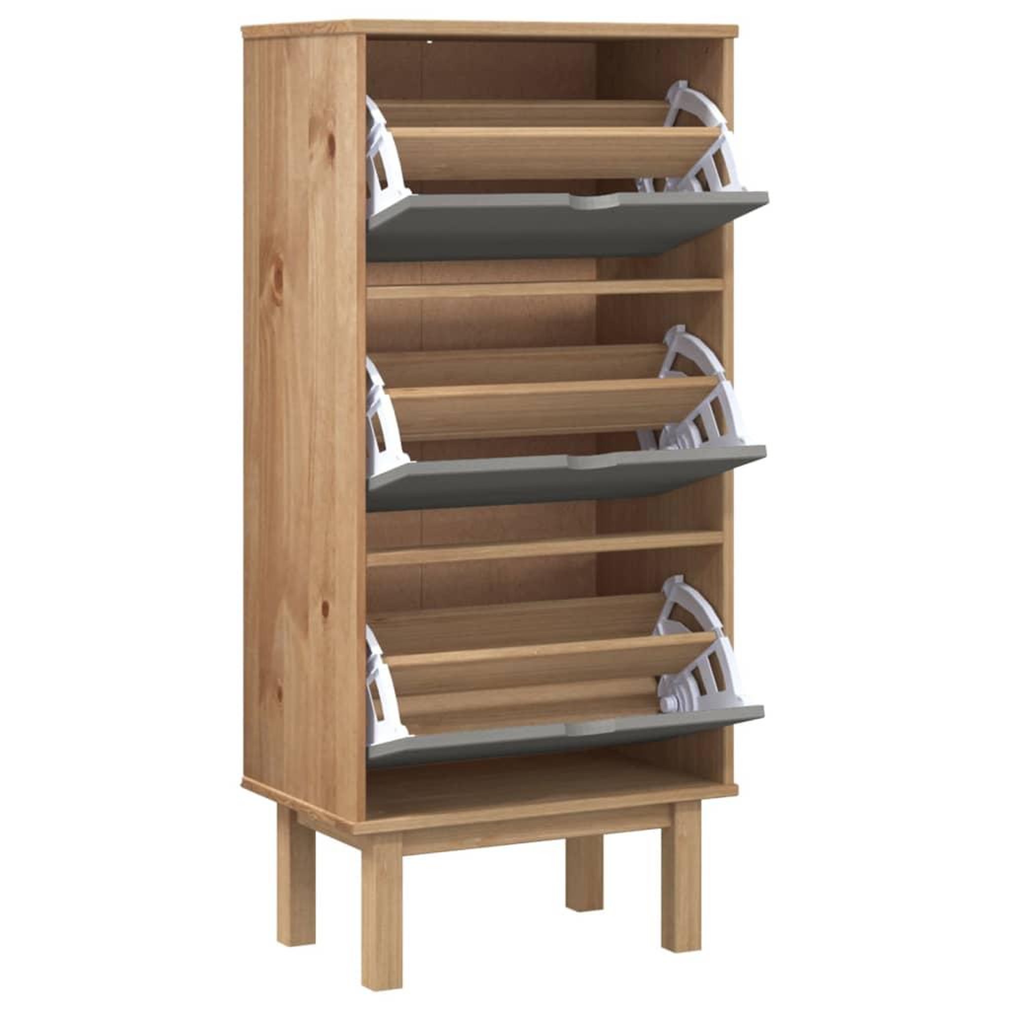Voir la diapositive 3 : VIDAXL Armoire a chaussures OTTA et 3 tiroirs Marron et gris Bois pin