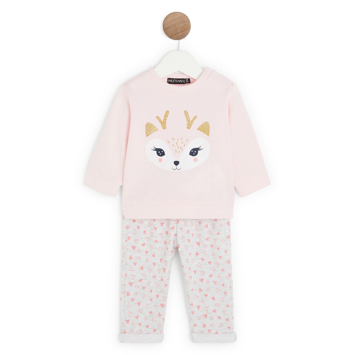 INEXTENSO Ensemble molleton sweat rennes + pantalon coeurs bébé fille