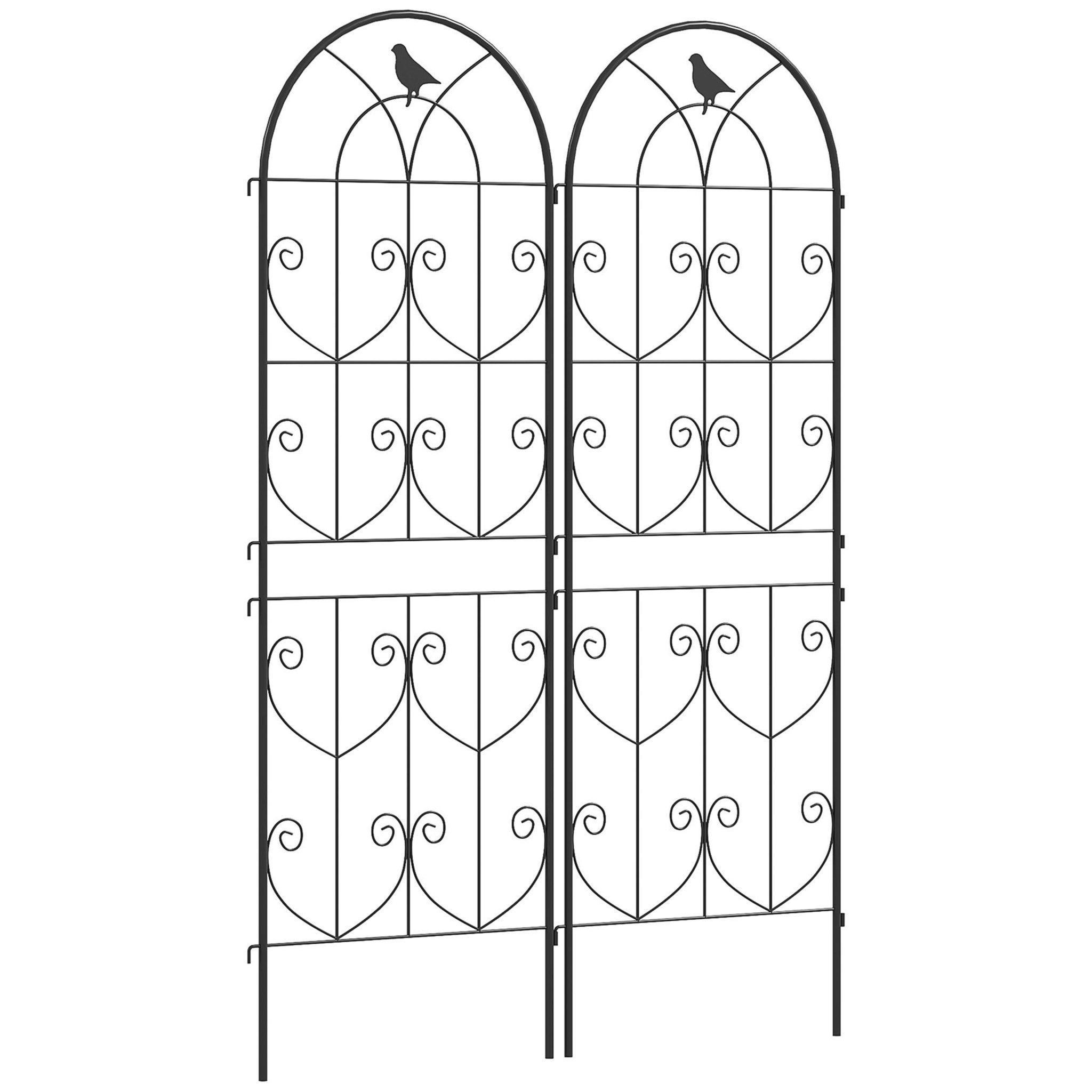 OUTSUNNY Treillis de jardin effet fer forgé oiseau - 2 supports plantes grimpantes - 50 x 150 cm - métal époxy noir