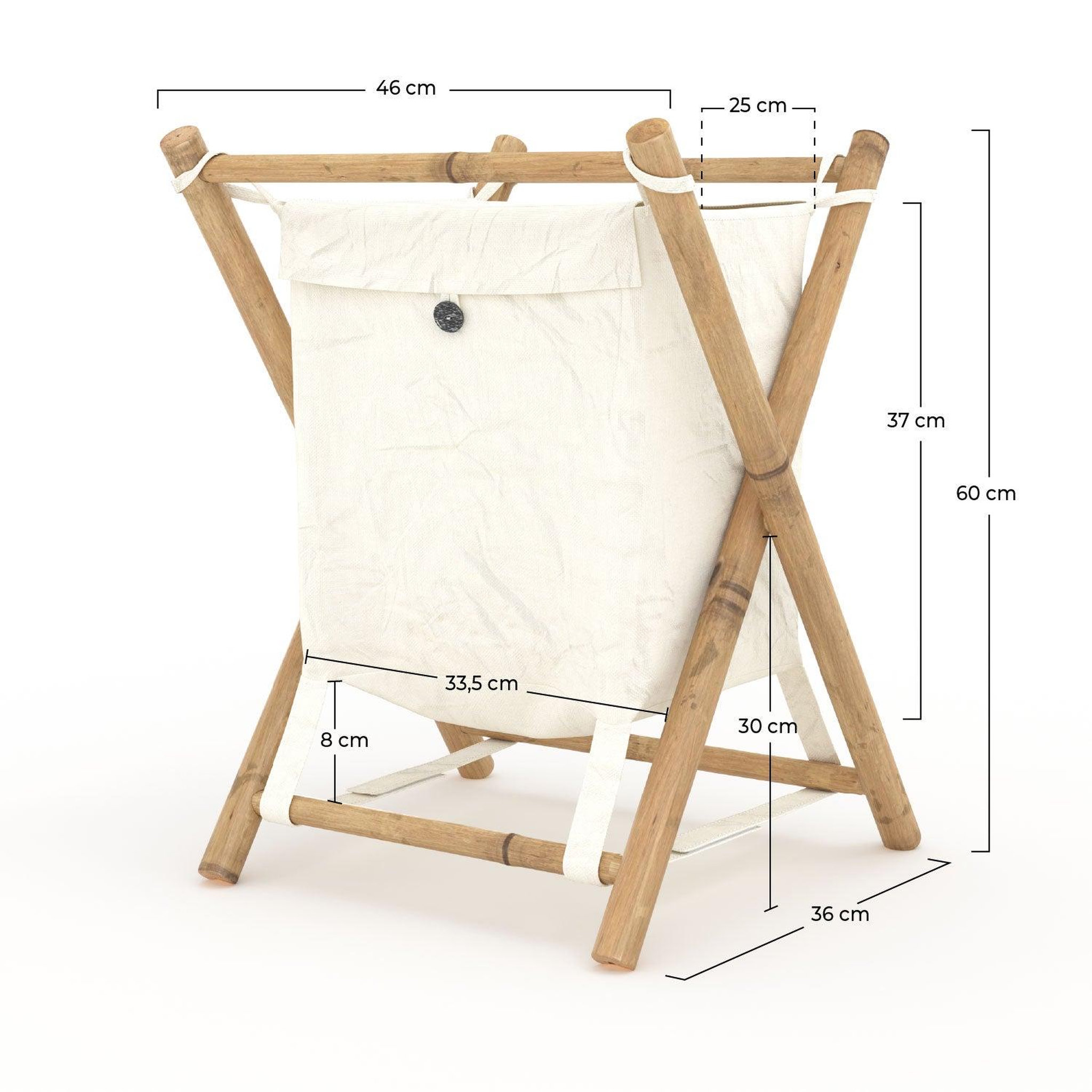 Voir la diapositive 4 : MAISON PAVANE Panier à linge pliable en tissu blanc et bambou -bami