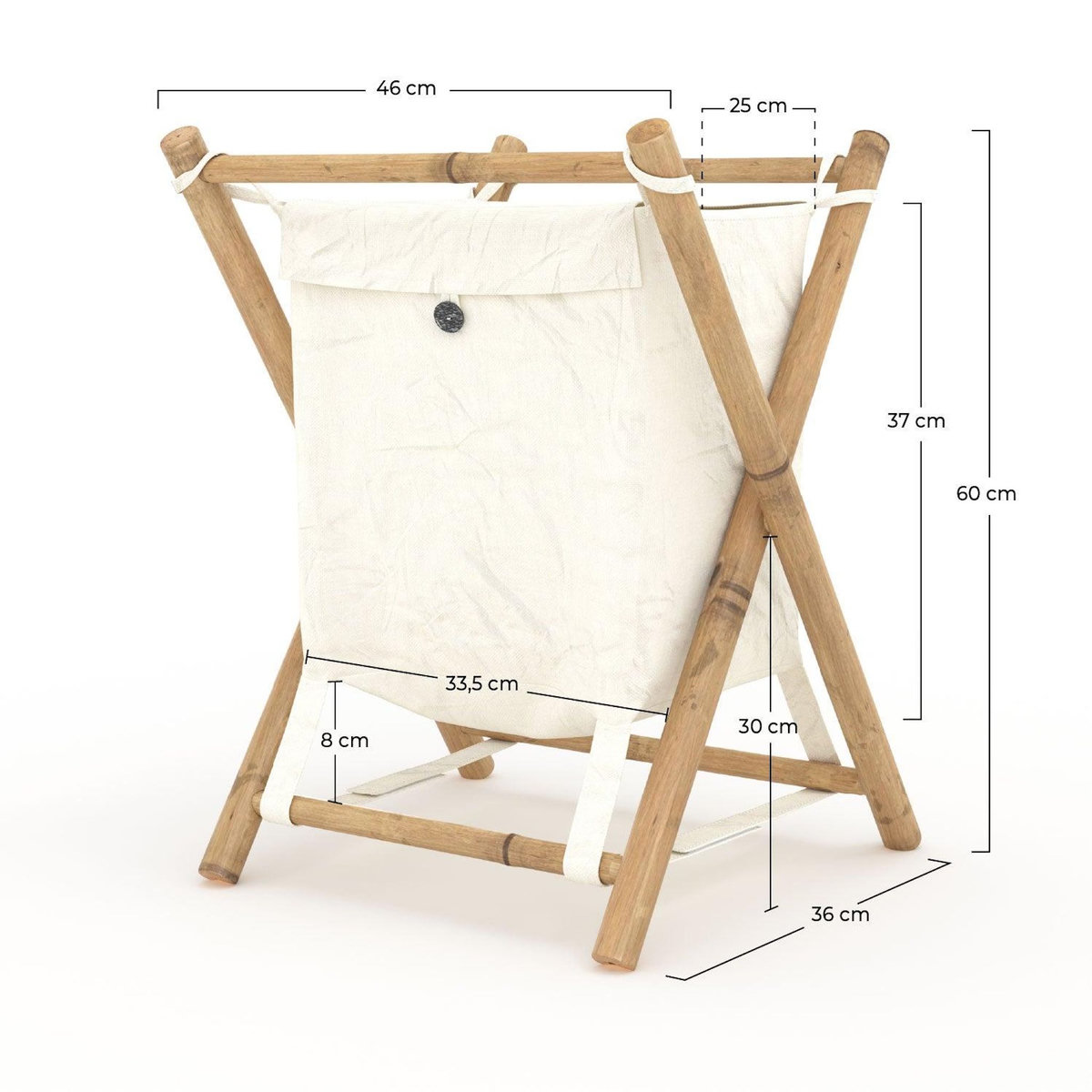 Rendez vous déco Panier à linge pliable en tissu blanc et bambou -Bami