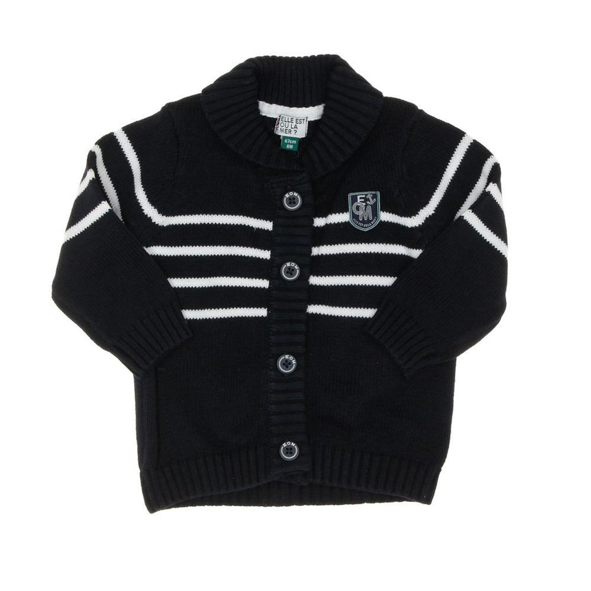 ELLE EST OU LA MER Gilet Marinière Marine/Blanc Garçon EOM Gila