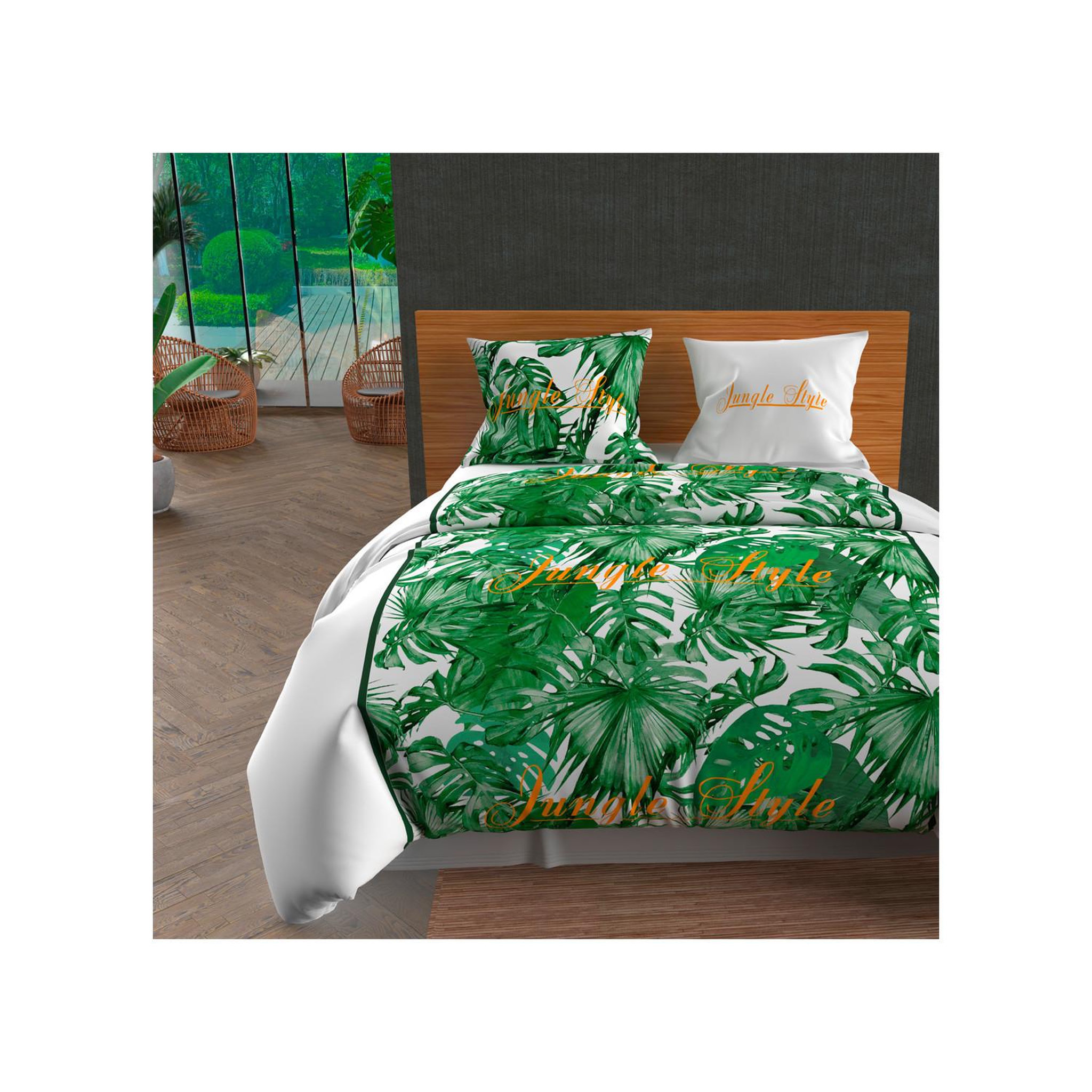 SOLEIL D'OCRE Parure housse de couette en coton 57 fils/cm2 noumea, par soleil d'ocre. Coloris disponibles : Vert