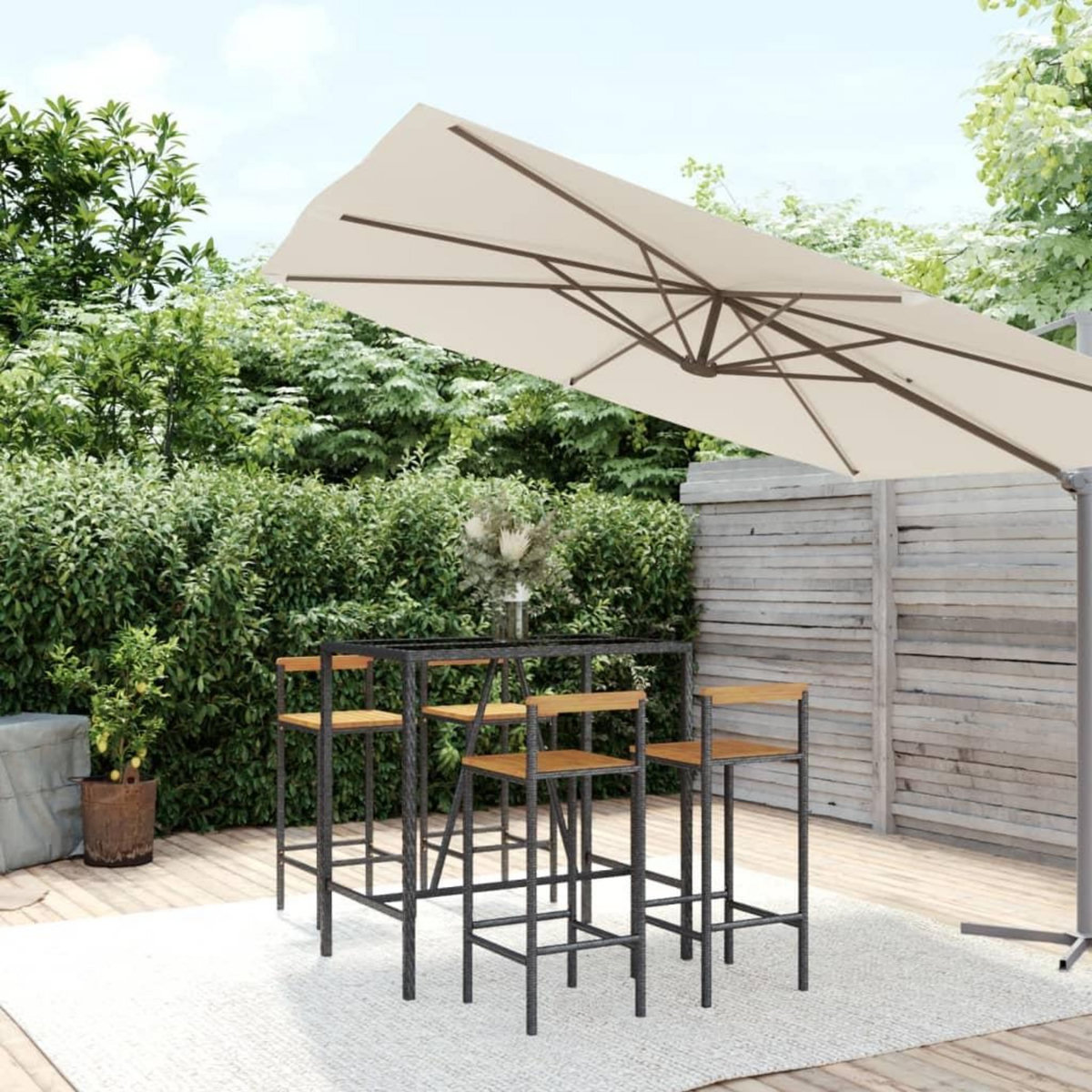 VIDAXL Ensemble de bar jardin 5 pcs noir poly rotin/bois massif acacia