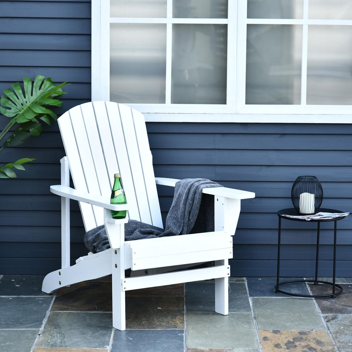 OUTSUNNY Fauteuil de jardin Adirondack chaise longue inclinable en bois 97L x 73l x 93H cm blanc