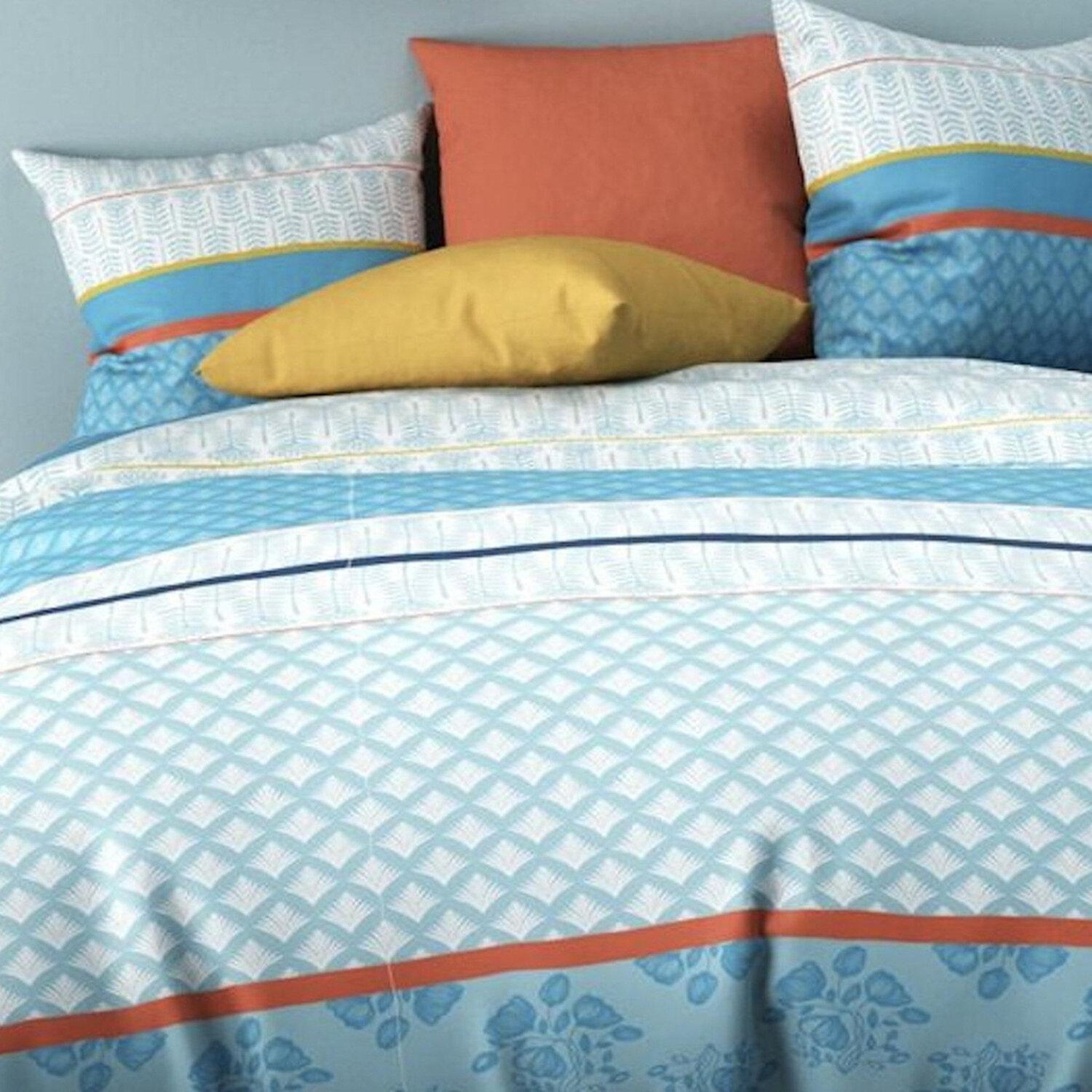 Voir la diapositive 3 : Les Ateliers du Linge Parure housse de couette coton 57fils eva blue