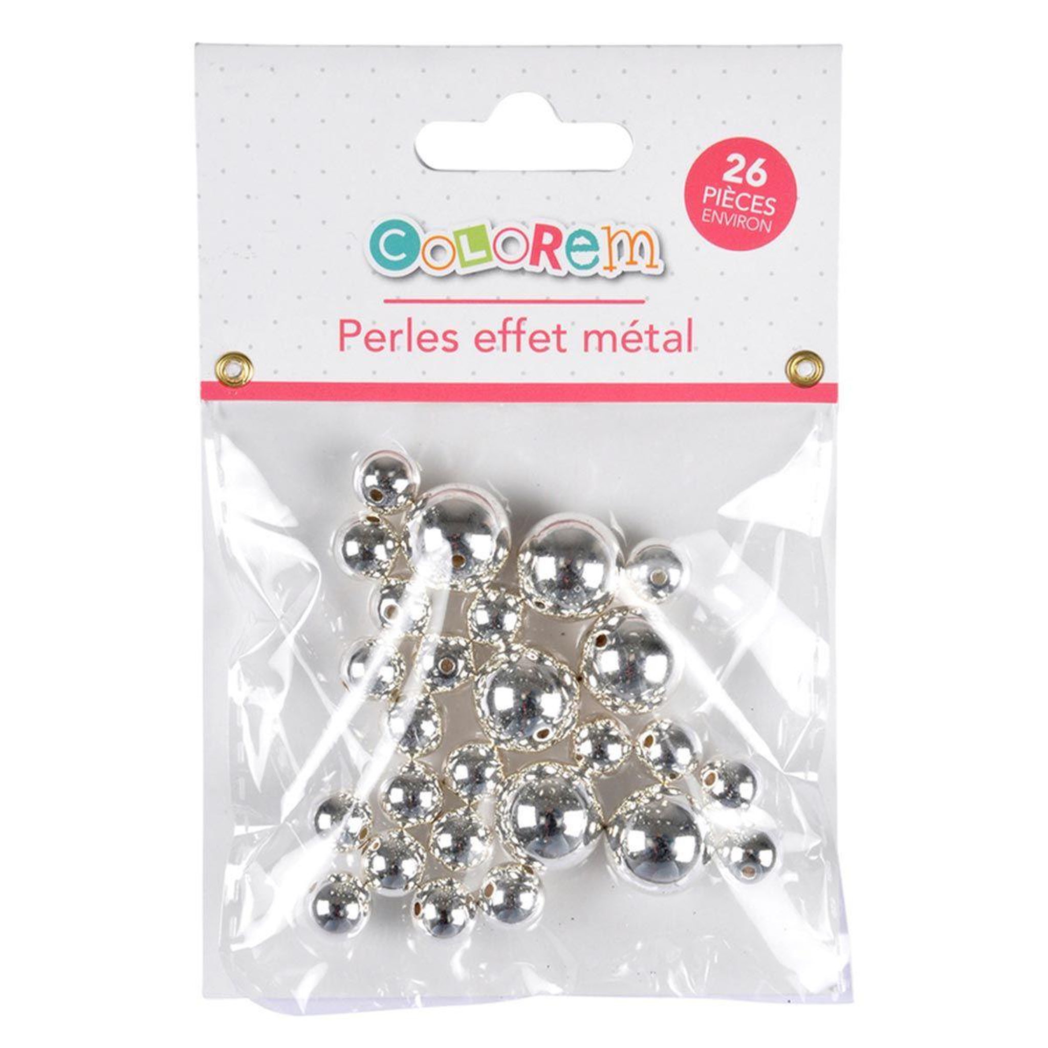 Voir la diapositive 2 : HOMEA Lot de 26 Perles Rondes  Effet Métal  1-1,5cm Argent