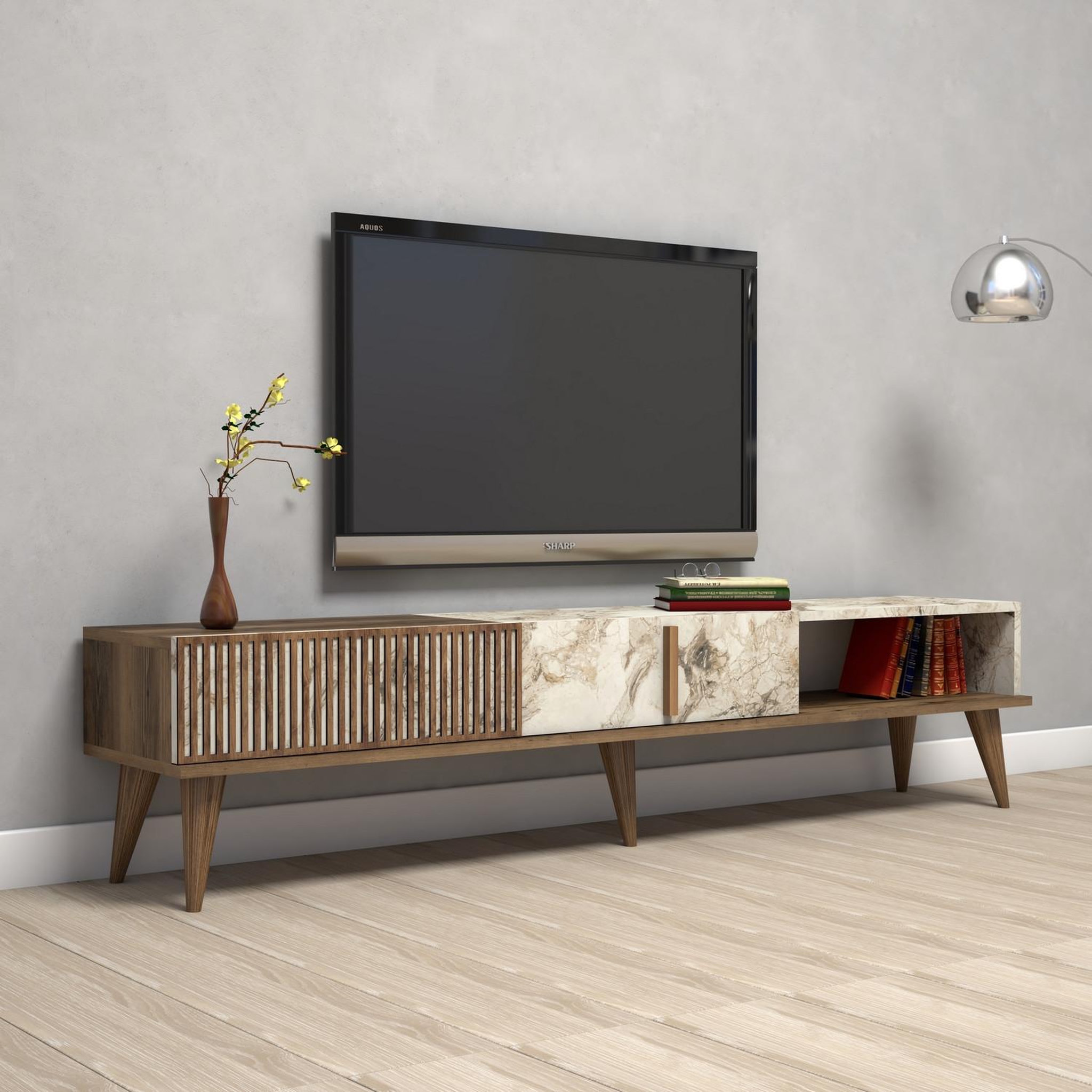 Voir la diapositive 3 : Habitat et Jardin Meuble tv en bois  milan  - 180 x 35 x 40 cm - noyerblanc