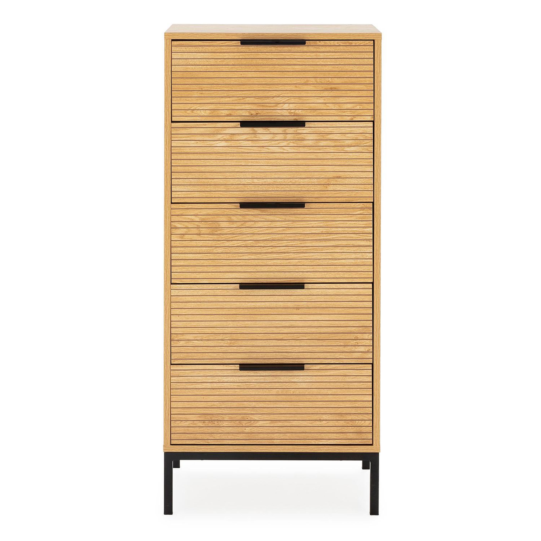 Voir la diapositive 4 : VS VENTA-STOCK Commode haute Monica 5 tiroirs couleur Bois