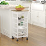 Voir la diapositive 2 : HOMCOM Desserte chariot de cuisine sur roulettes - 4 paniers coulissants, tiroir, plateau - bois blanc MDF bois clair