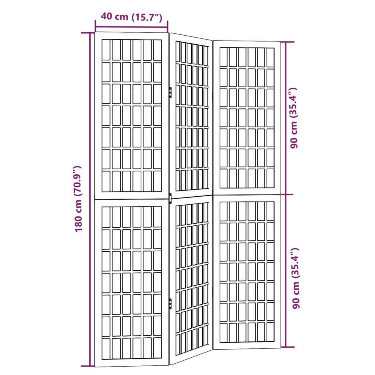 VIDAXL Cloison de separation 3 panneaux noir bois de paulownia massif
