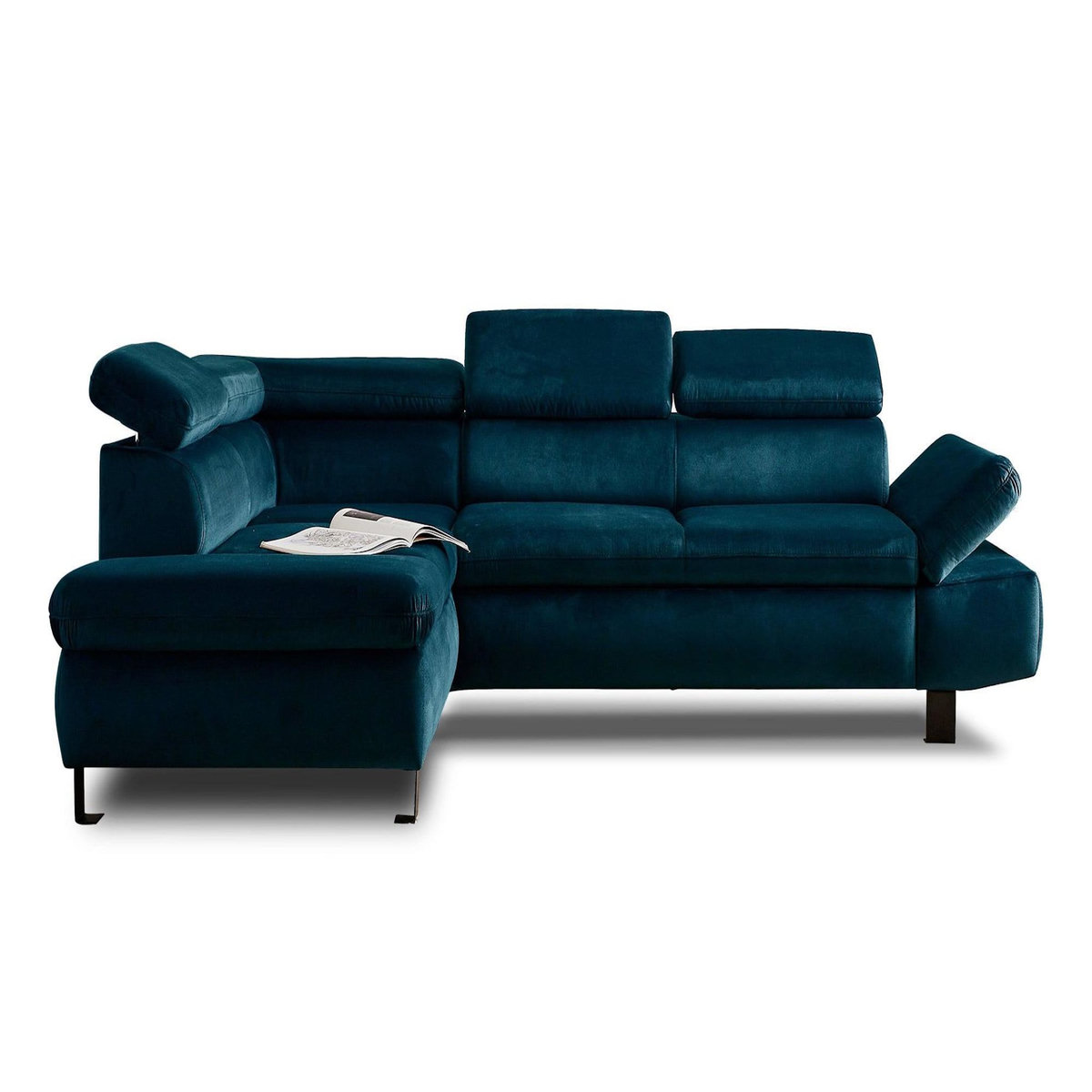 LISA DESIGN Nairobi - canapé d'angle convertible - en velours - 5 places - avec têtières - gauche