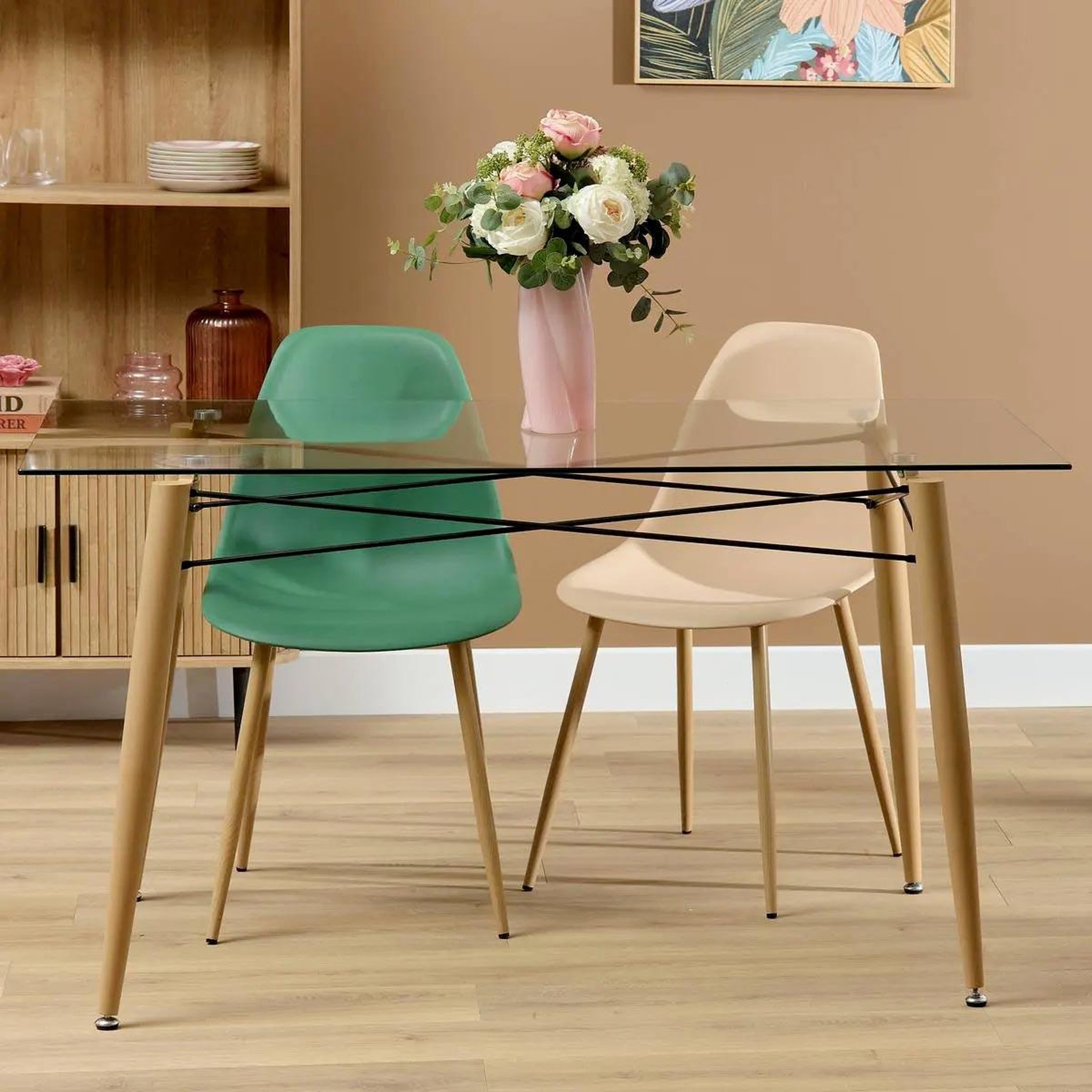Voir la diapositive 6 : ATMOSPHERA Table à manger en verre  jindo  140cm transparent