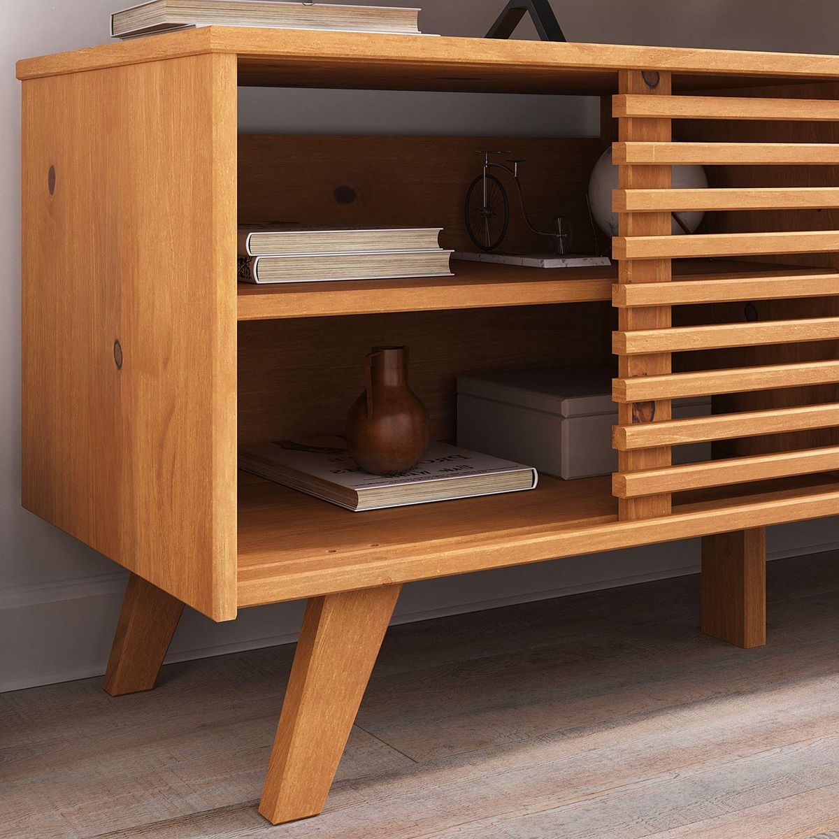 IDIMEX Meuble TV RIAN avec portes coulissantes, en pin massif