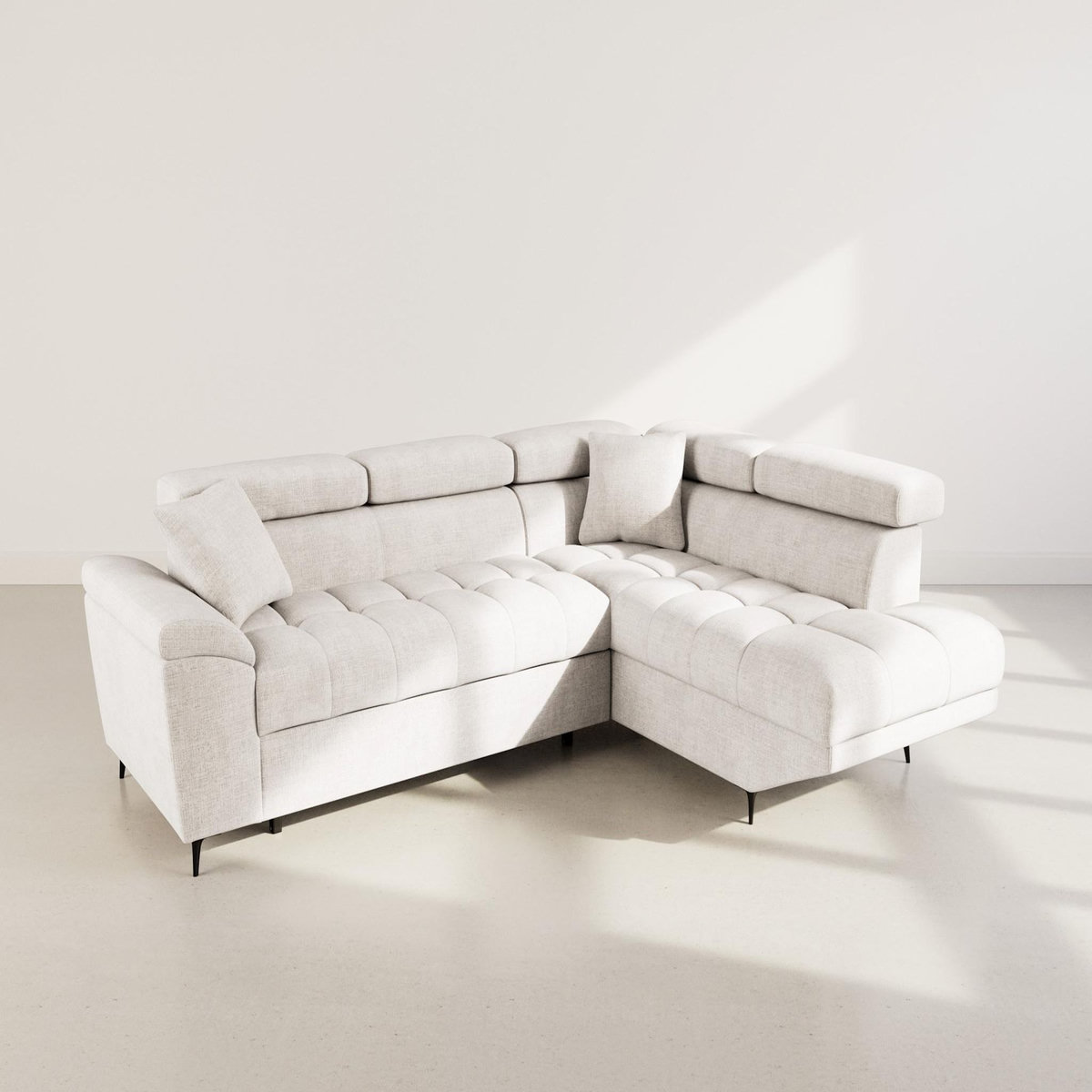 BEST MOBILIER Camille - canapé d'angle droit 5 places convertible avec têtières et coffre en velours texturé