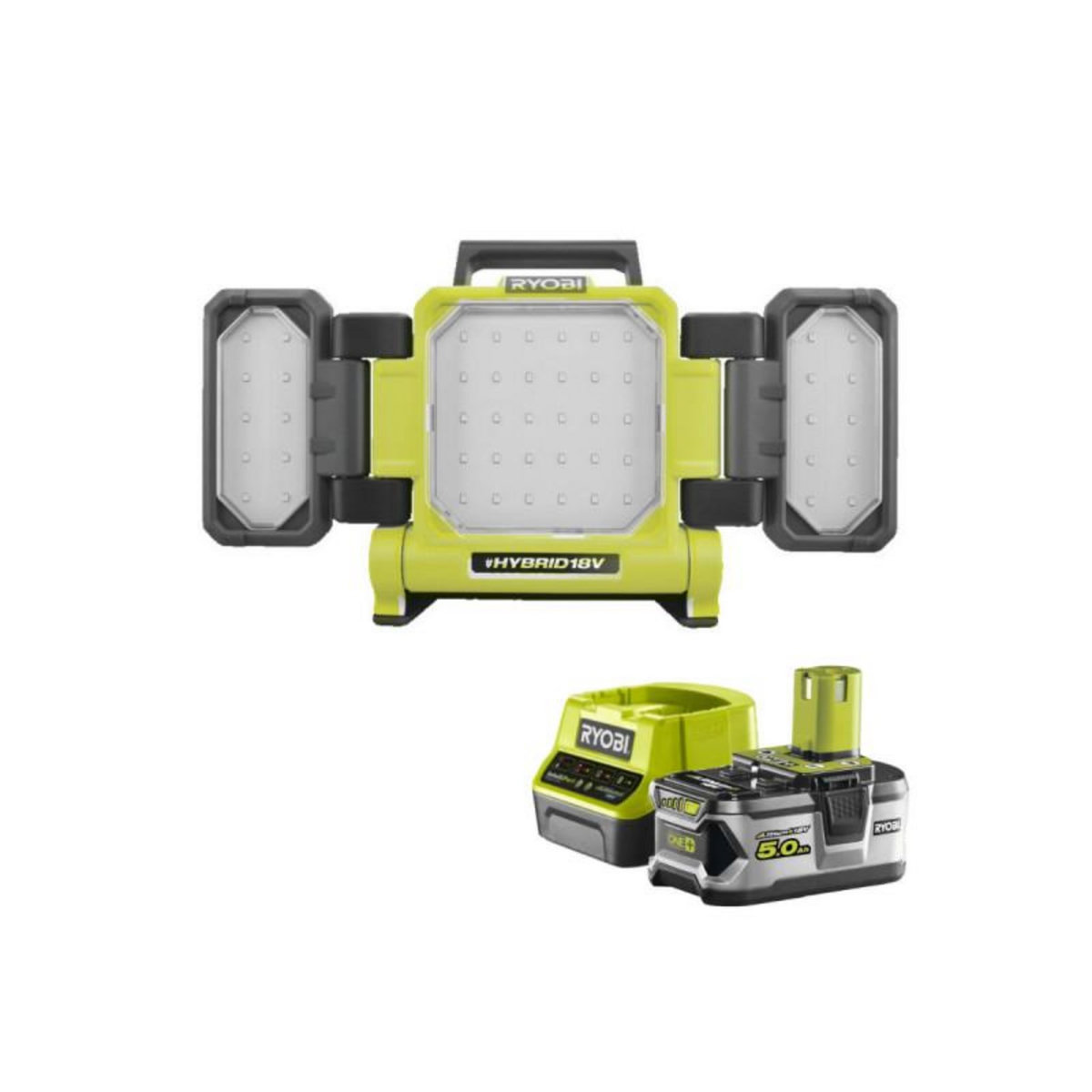 Ryobi Pack RYOBI Triple panneau lumineux LED Hybrid 3000 Lumens Filaire et sur batterie 18V RLPH18-0 - 1