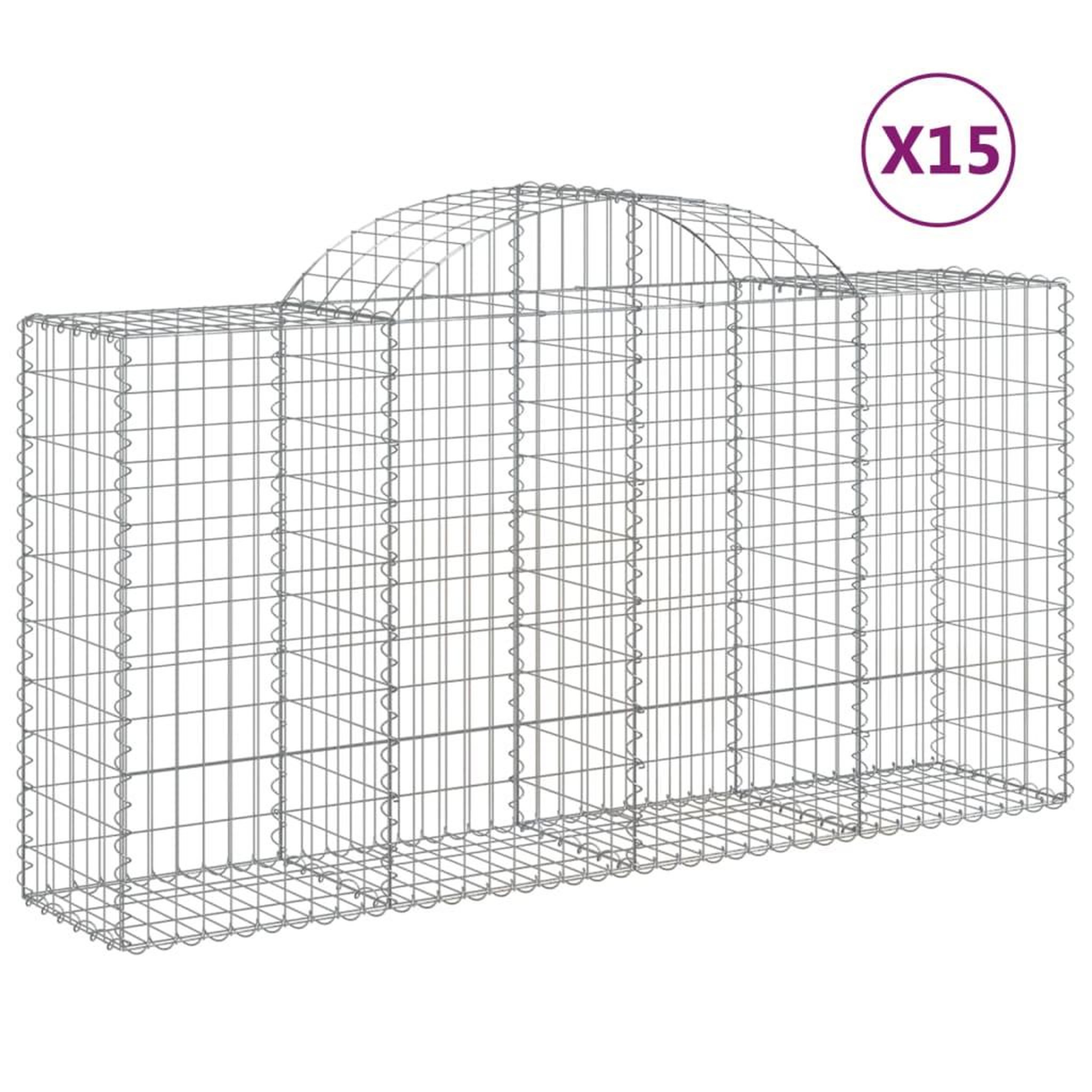 Voir la diapositive 2 : VIDAXL Paniers a gabions arques 15 pcs 200x50x100/120 cm fer galvanise