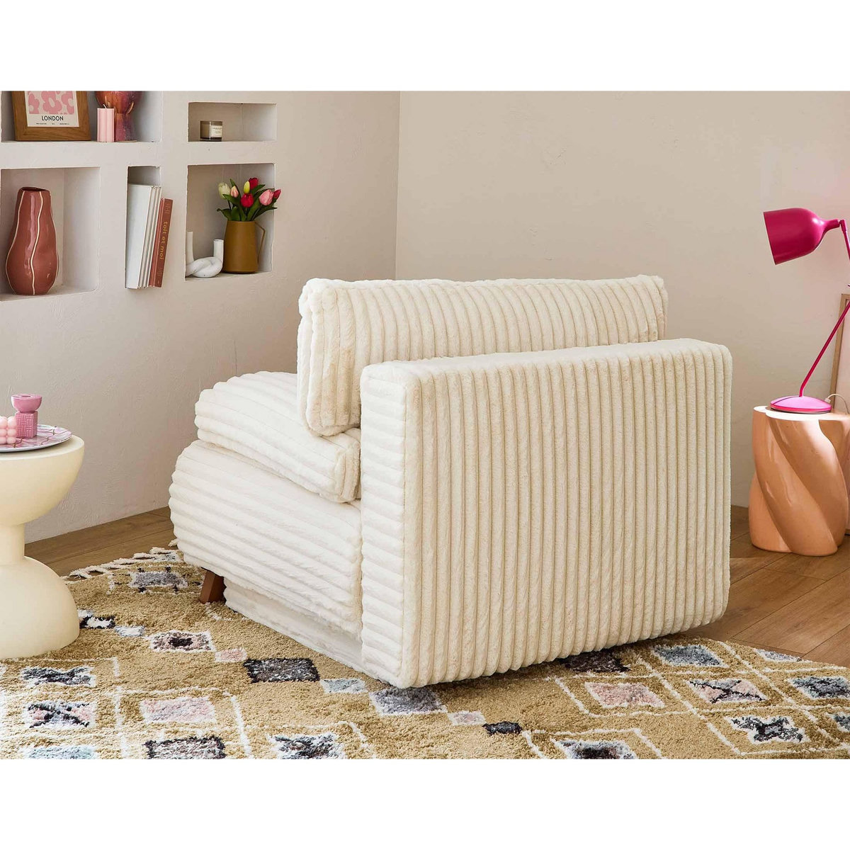 BEST MOBILIER Cristal - fauteuil - convertible avec coffre - en fausse fourrure côtelée