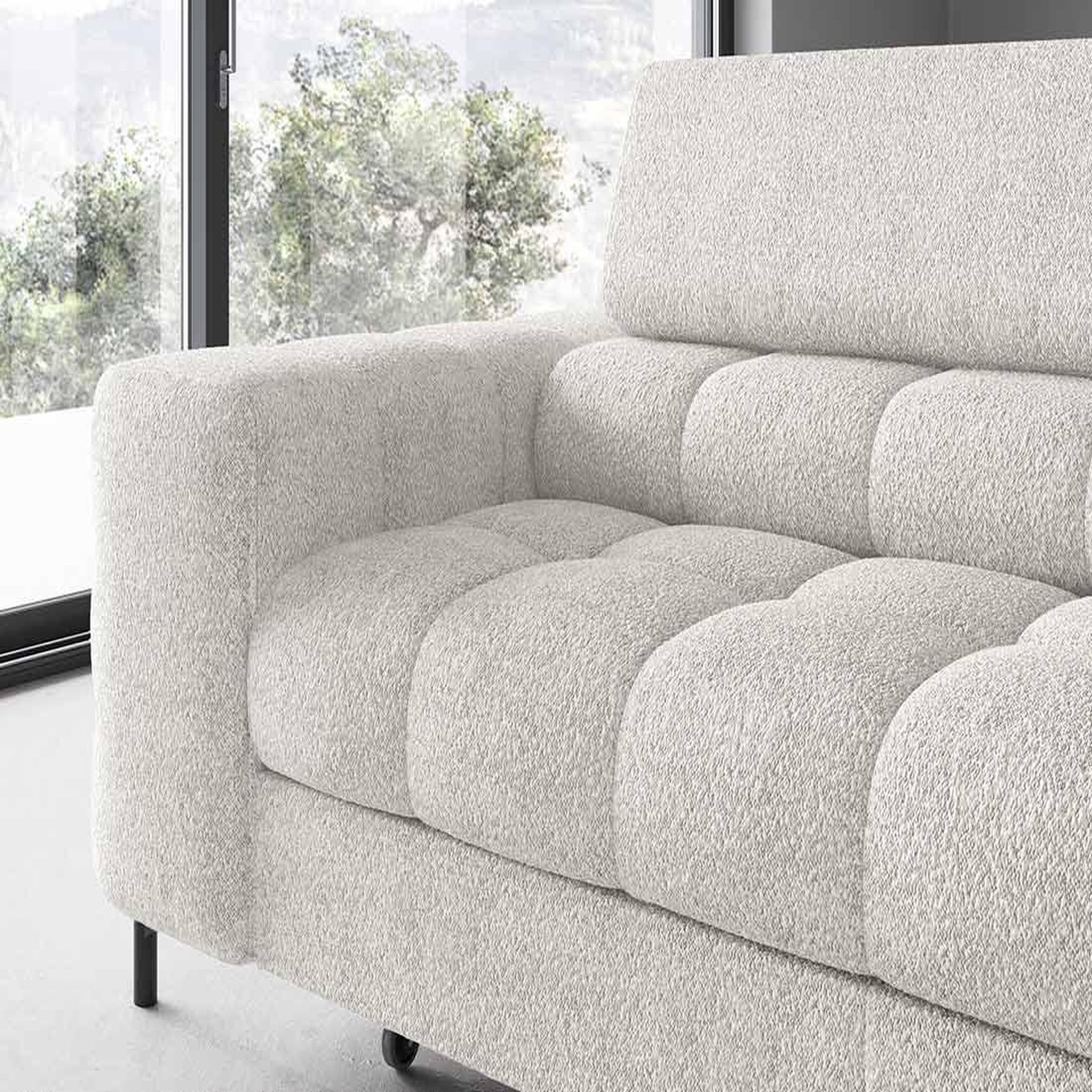 Voir la diapositive 5 : BEST MOBILIER Elisa - canapé d'angle droit 5 places convertible avec coffre et têtières réglables en tissu bouclette