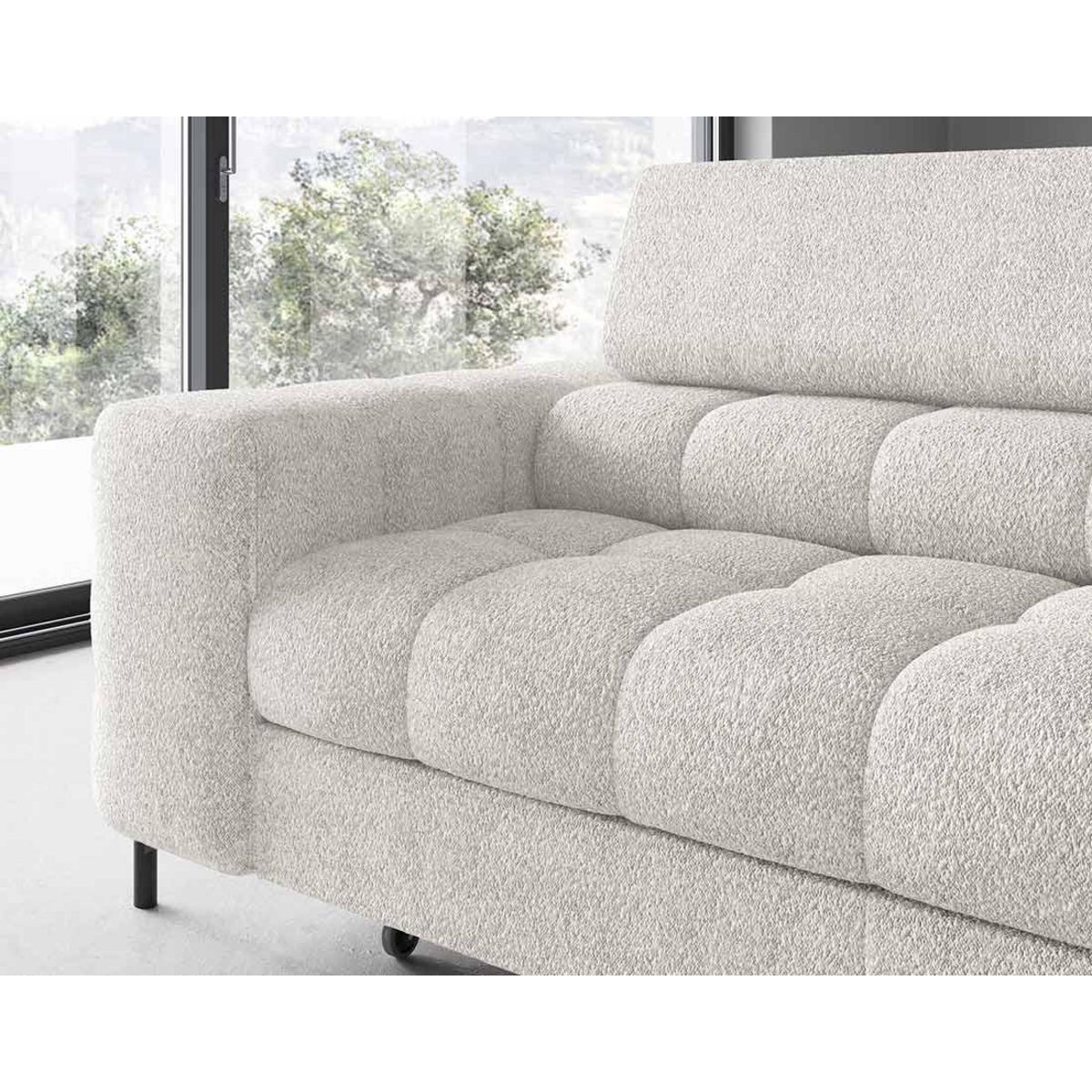 BEST MOBILIER Elisa - canapé d'angle droit 5 places convertible avec coffre et têtières réglables en tissu bouclette