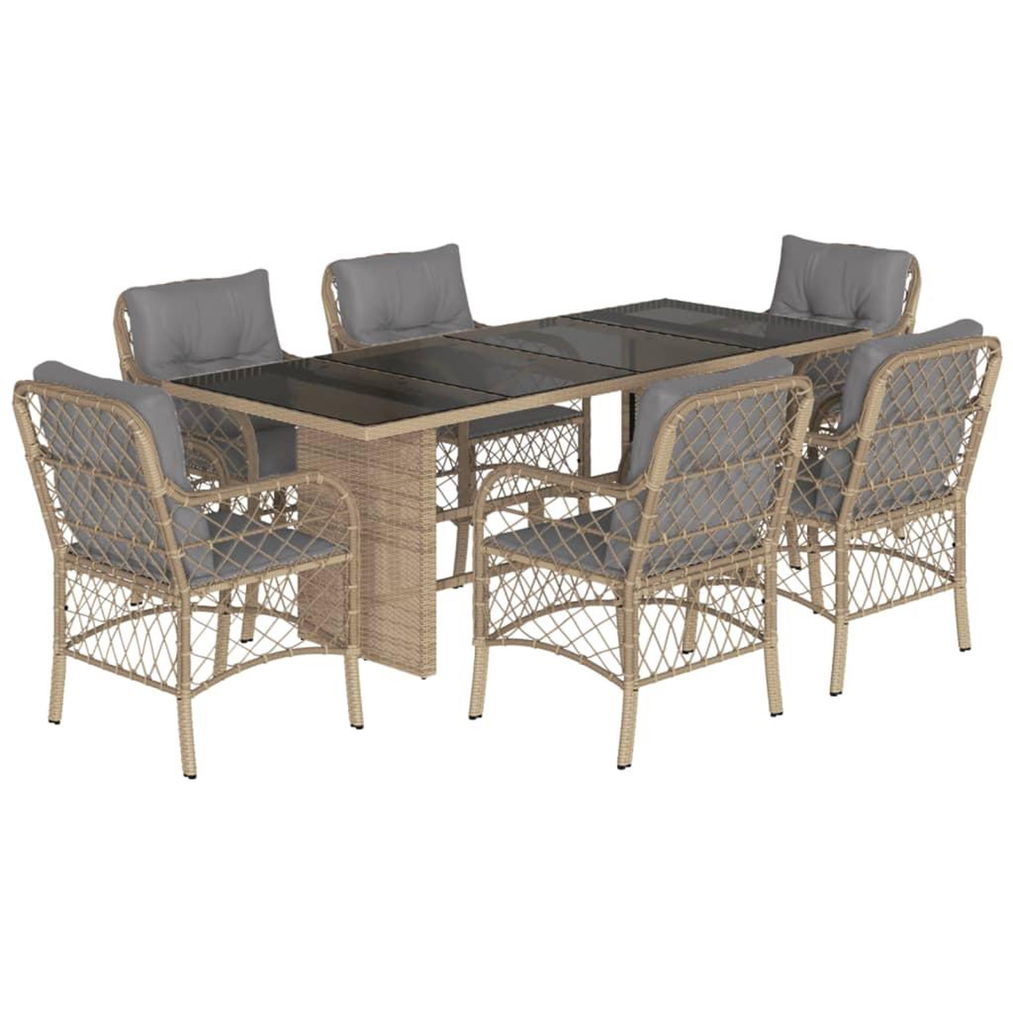Voir la diapositive 2 : VIDAXL Ensemble a manger de jardin coussins 7 pcs melange beige rotin