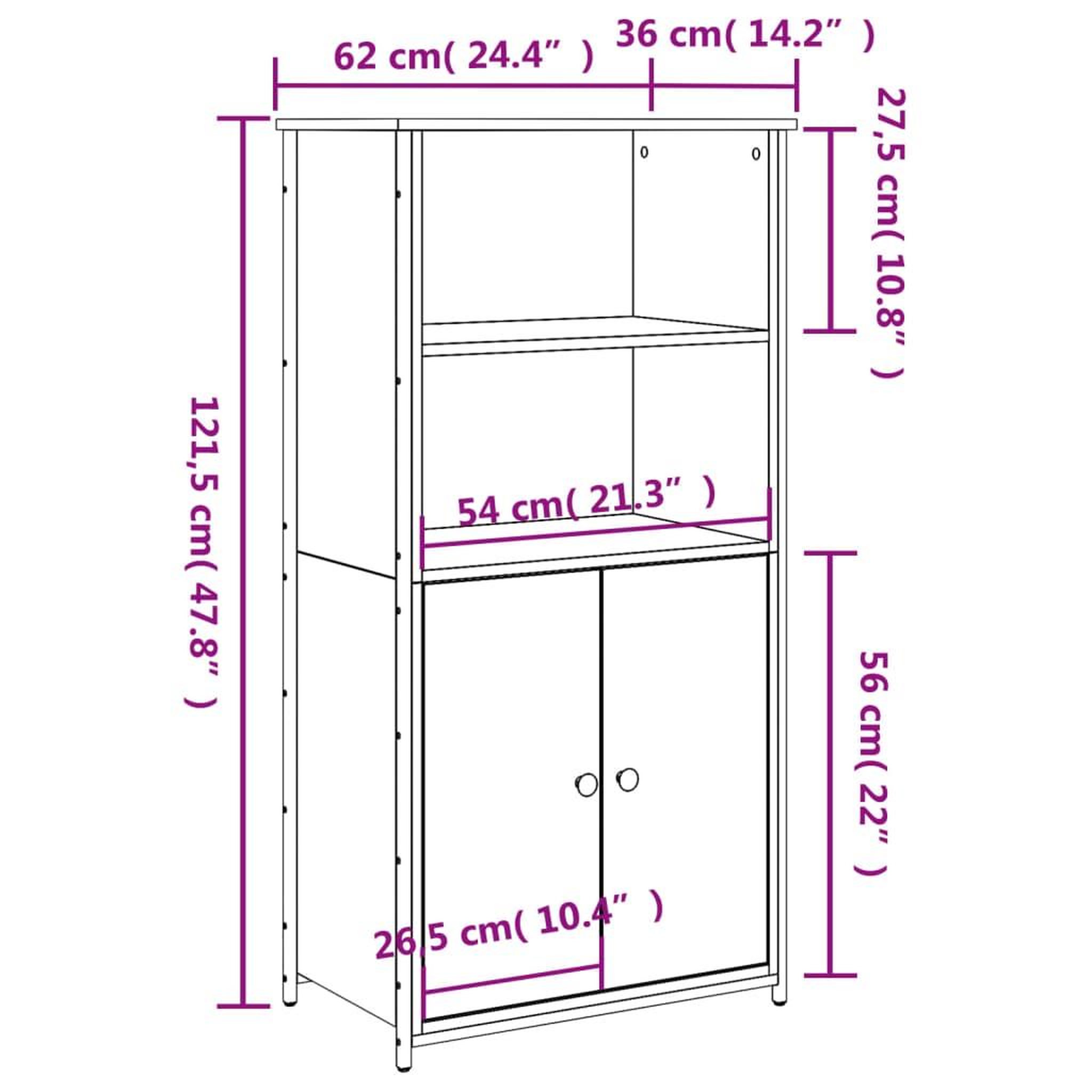Voir la diapositive 6 : VIDAXL Buffet haut sonoma gris 62x36x121,5 cm bois d'ingenierie